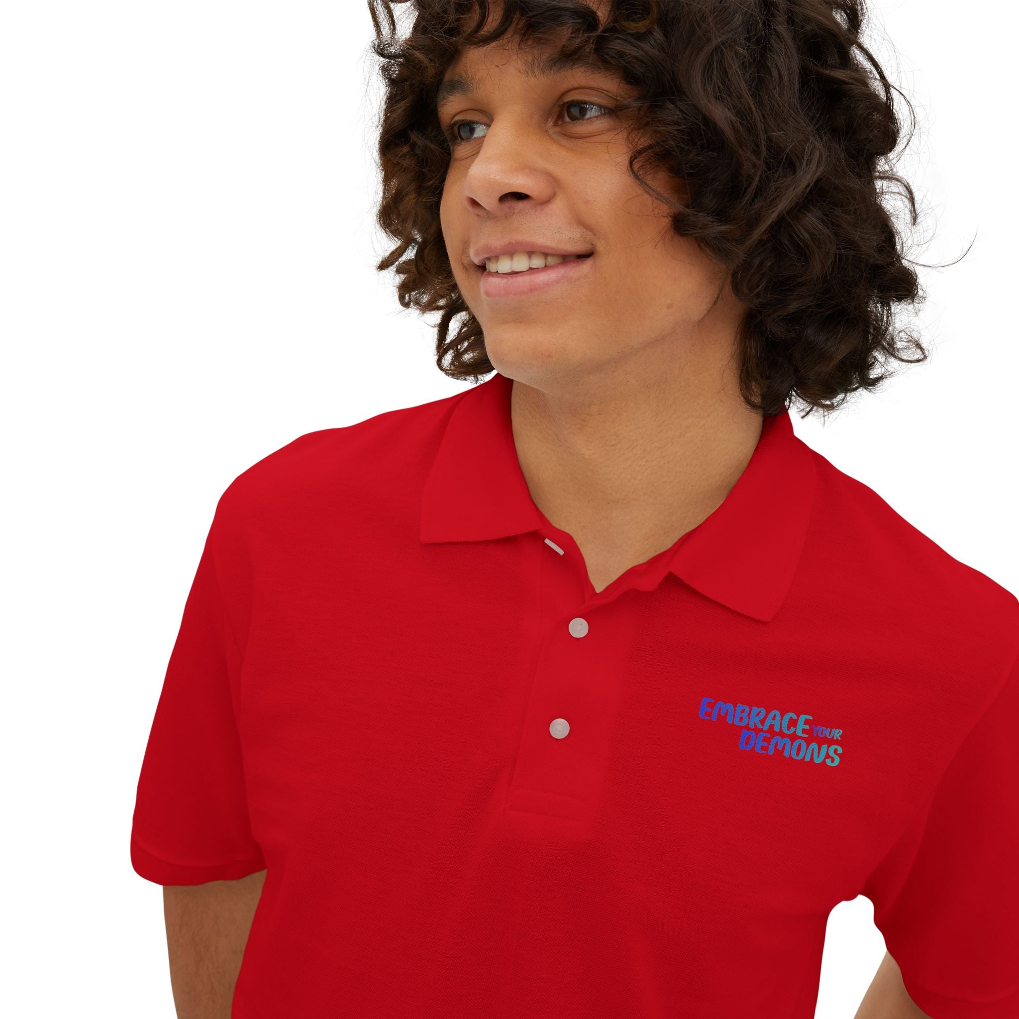 Men's Polo — 'Cold Heart, Warm Soul' Blue Cat Graphic