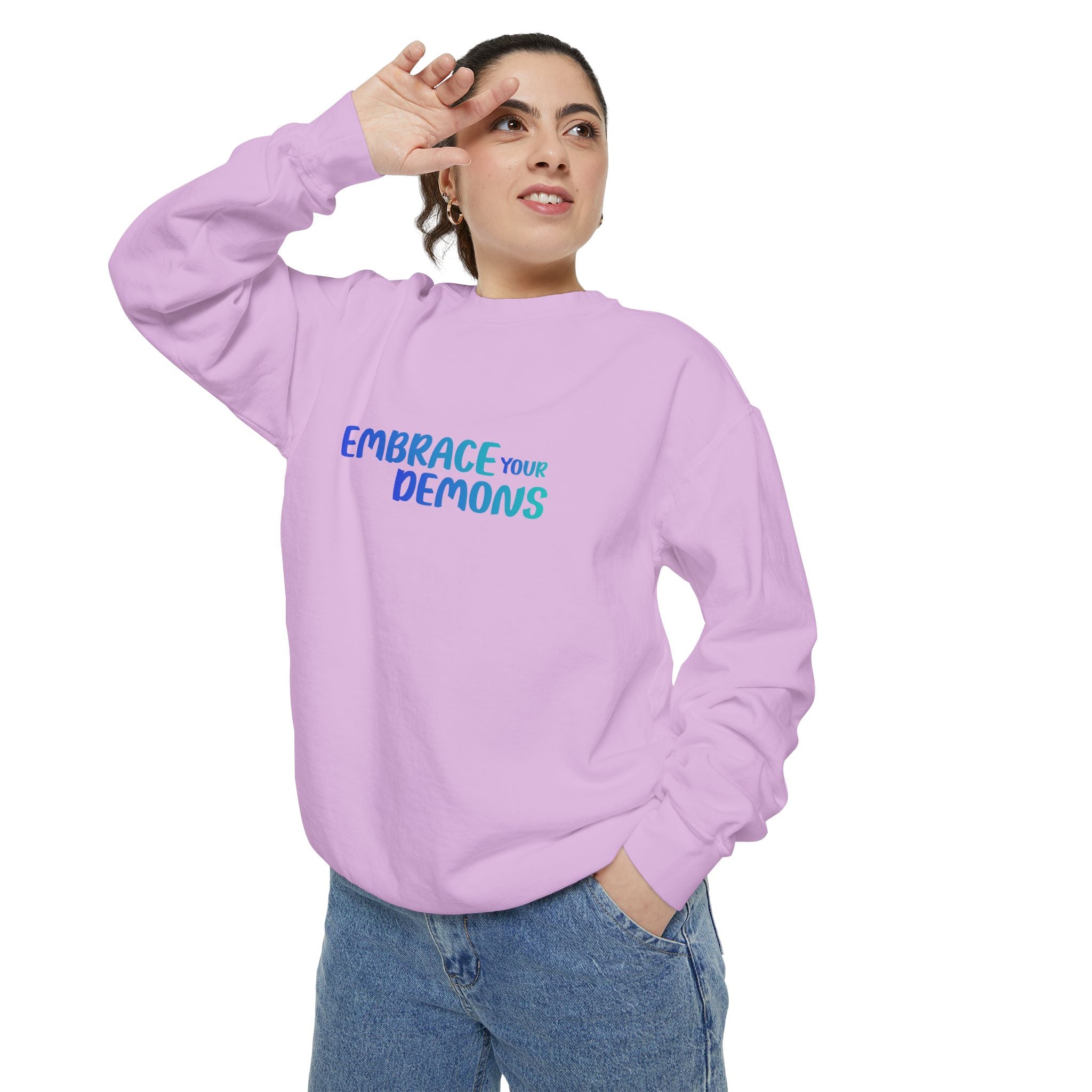 Embrace Your Demons Sweatshirt — "Cold Heart, Warm Soul" Cat Graphic Sweatshirt