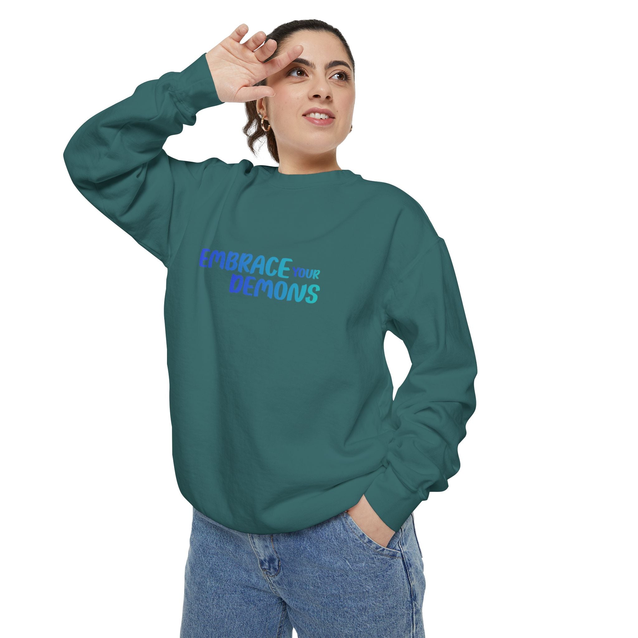 Embrace Your Demons Sweatshirt — "Cold Heart, Warm Soul" Cat Graphic Sweatshirt