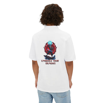 Embrace Your Demons Men's Polo — Graphic Spiritual/Kawaii Demon Back Print