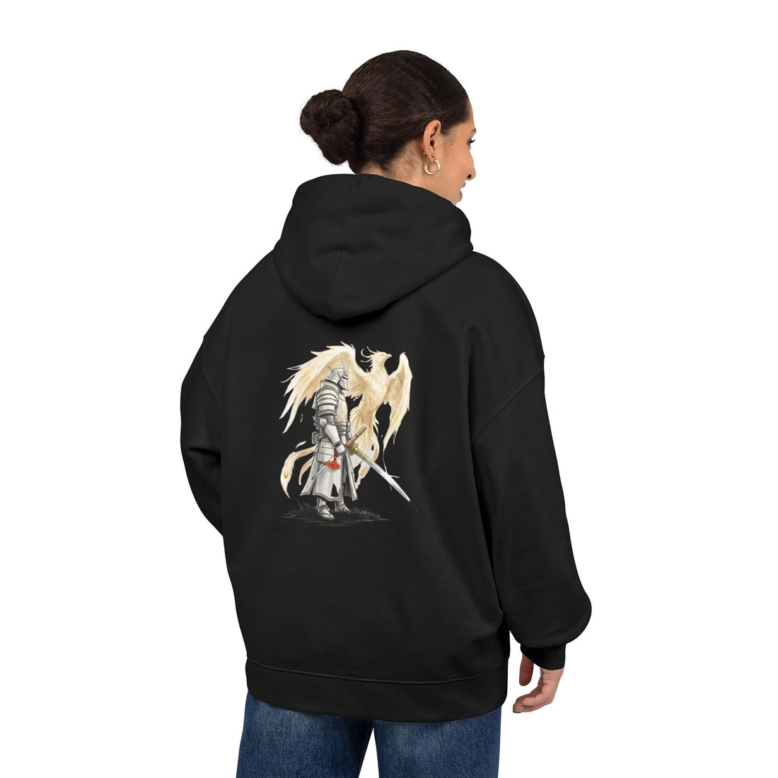 Angel Knight Hoodie — “I Am Forged by My Shadow” Graphic Pullover