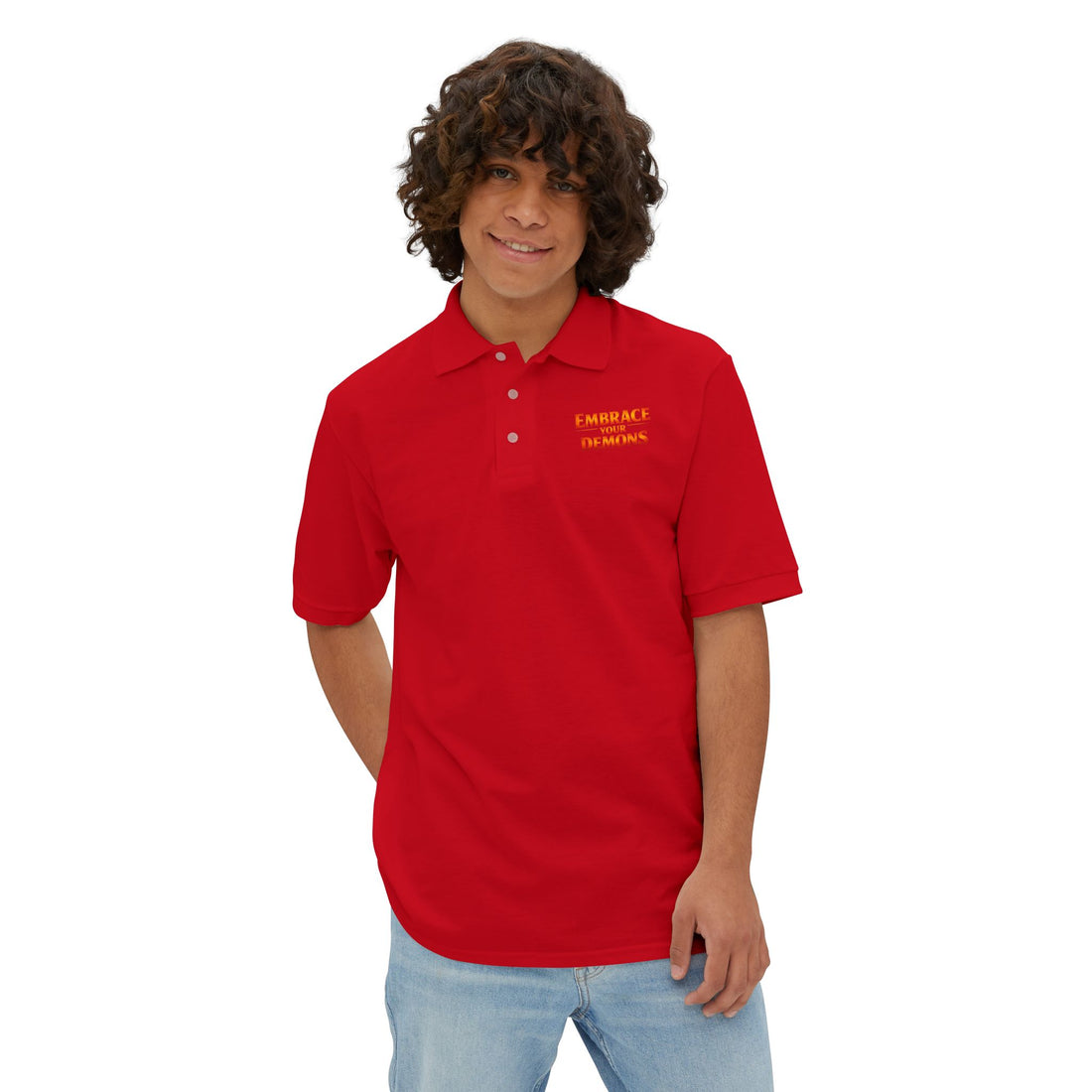 Men's Polo — 'Embrace The Demons' Graphic Chest & Back Print