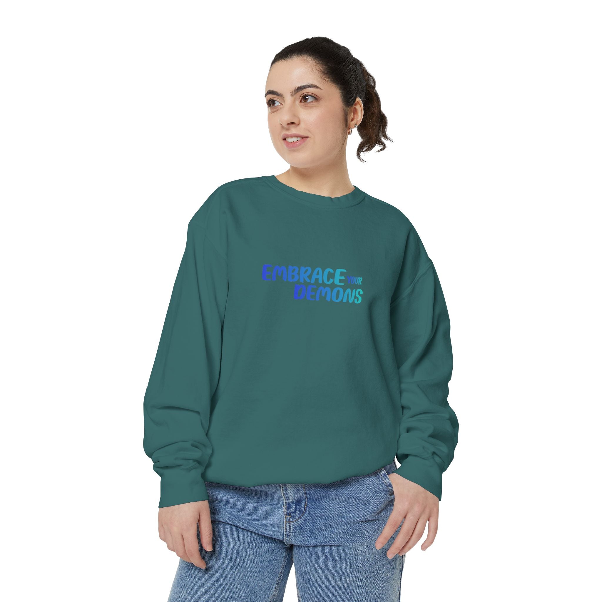 Embrace Your Demons Sweatshirt — "Cold Heart, Warm Soul" Cat Graphic Sweatshirt
