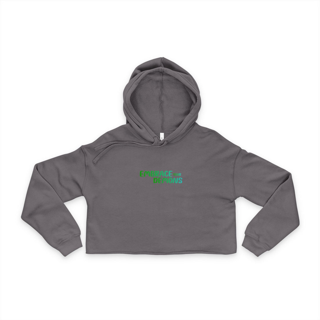 Cropped Hoodie "Embrace the Demons" Green Demon Graphic