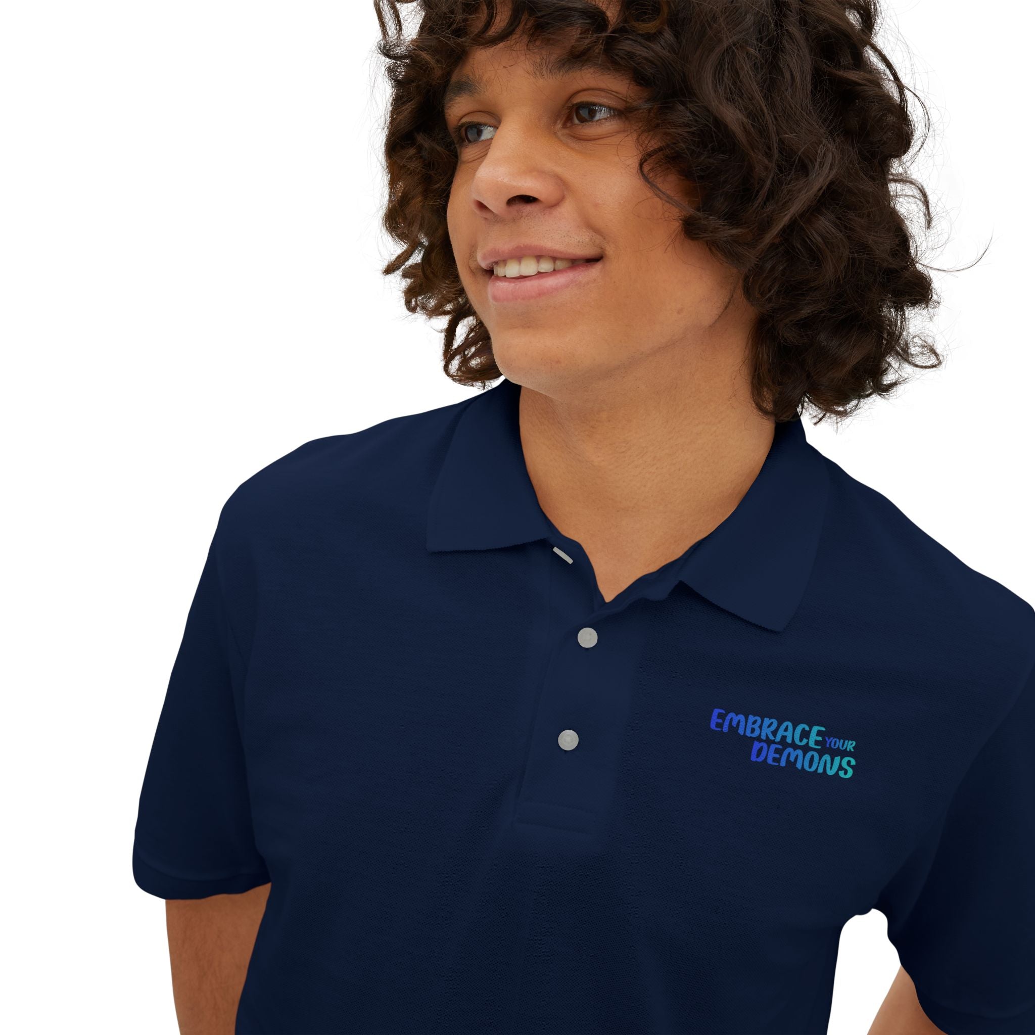 Men's Polo — 'Cold Heart, Warm Soul' Blue Cat Graphic