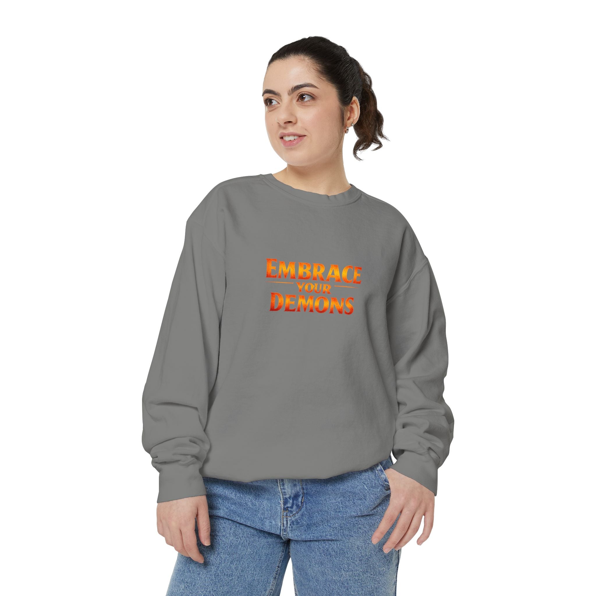 Embrace Your Demons Sweatshirt — Small Flame, Big Courage Graphic Crewneck