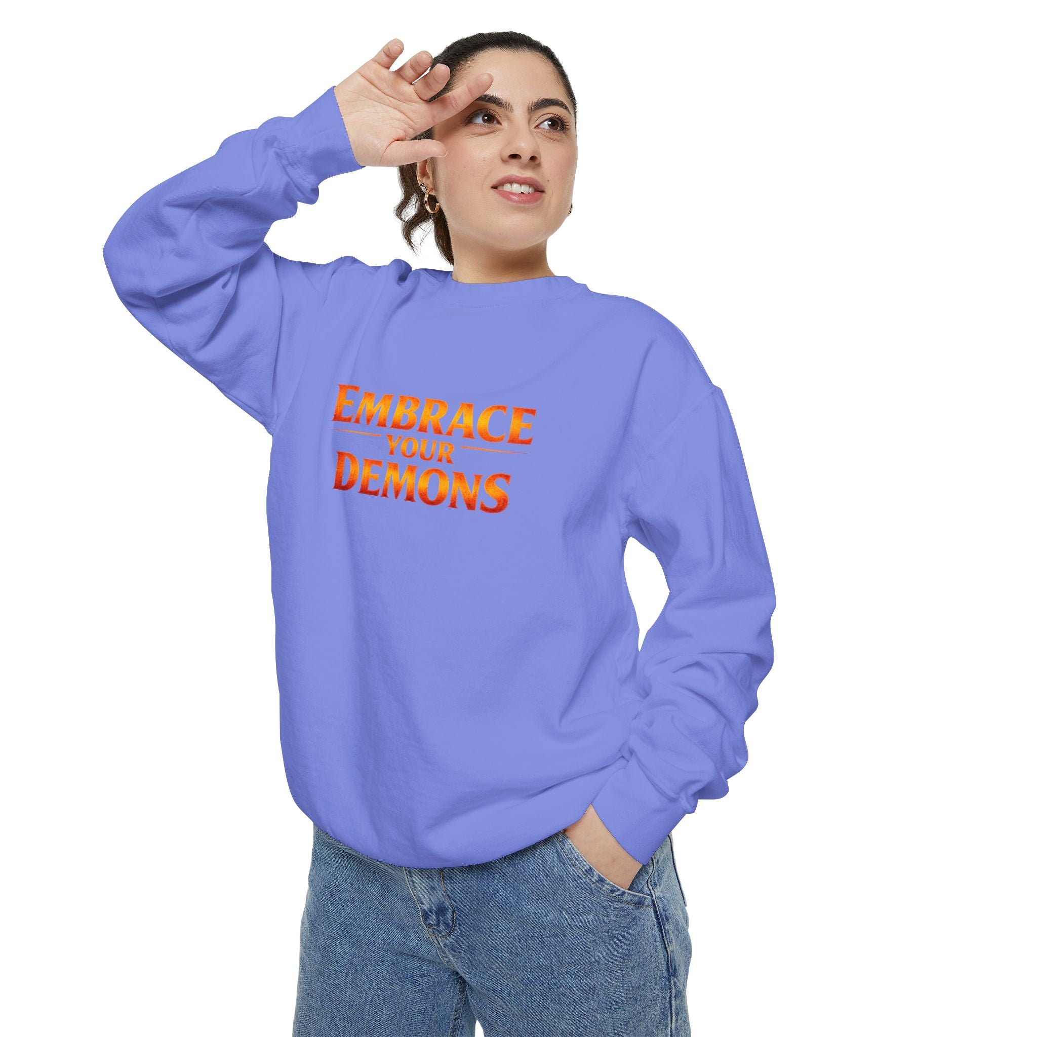 Embrace Your Demons Sweatshirt — Angel Warrior Graphic Crewneck