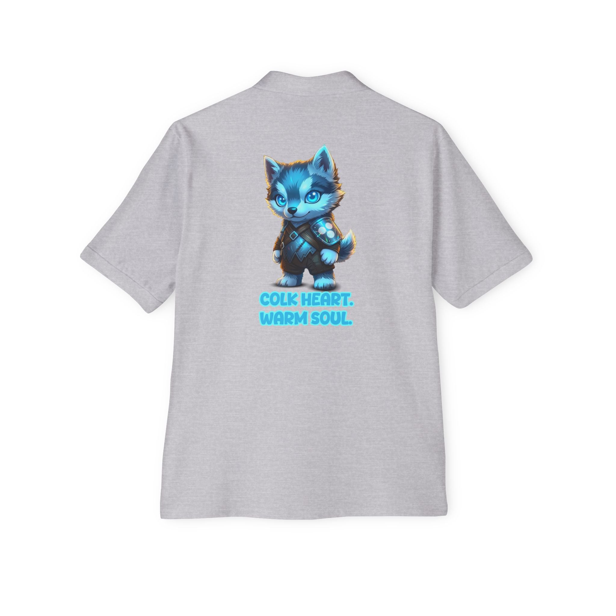 Men's Polo — 'Cold Heart, Warm Soul' Blue Cat Graphic