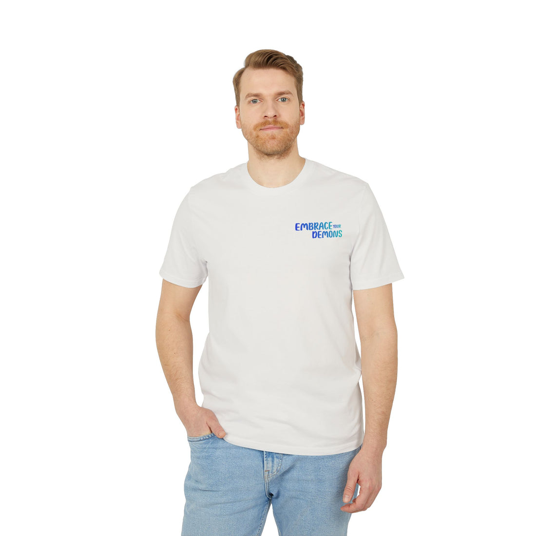 T-Shirt — Embrace the Demons Graphic Tee (Blue Rope Swing Illustration)