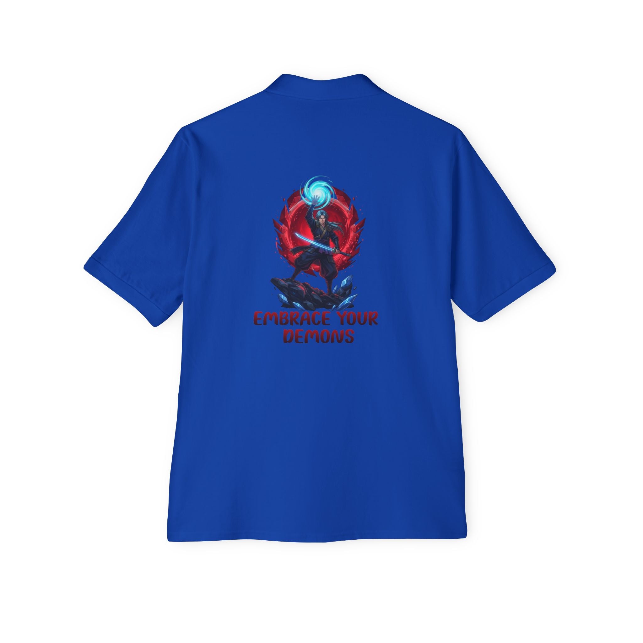 Embrace Your Demons Men's Polo — Graphic Spiritual/Kawaii Demon Back Print