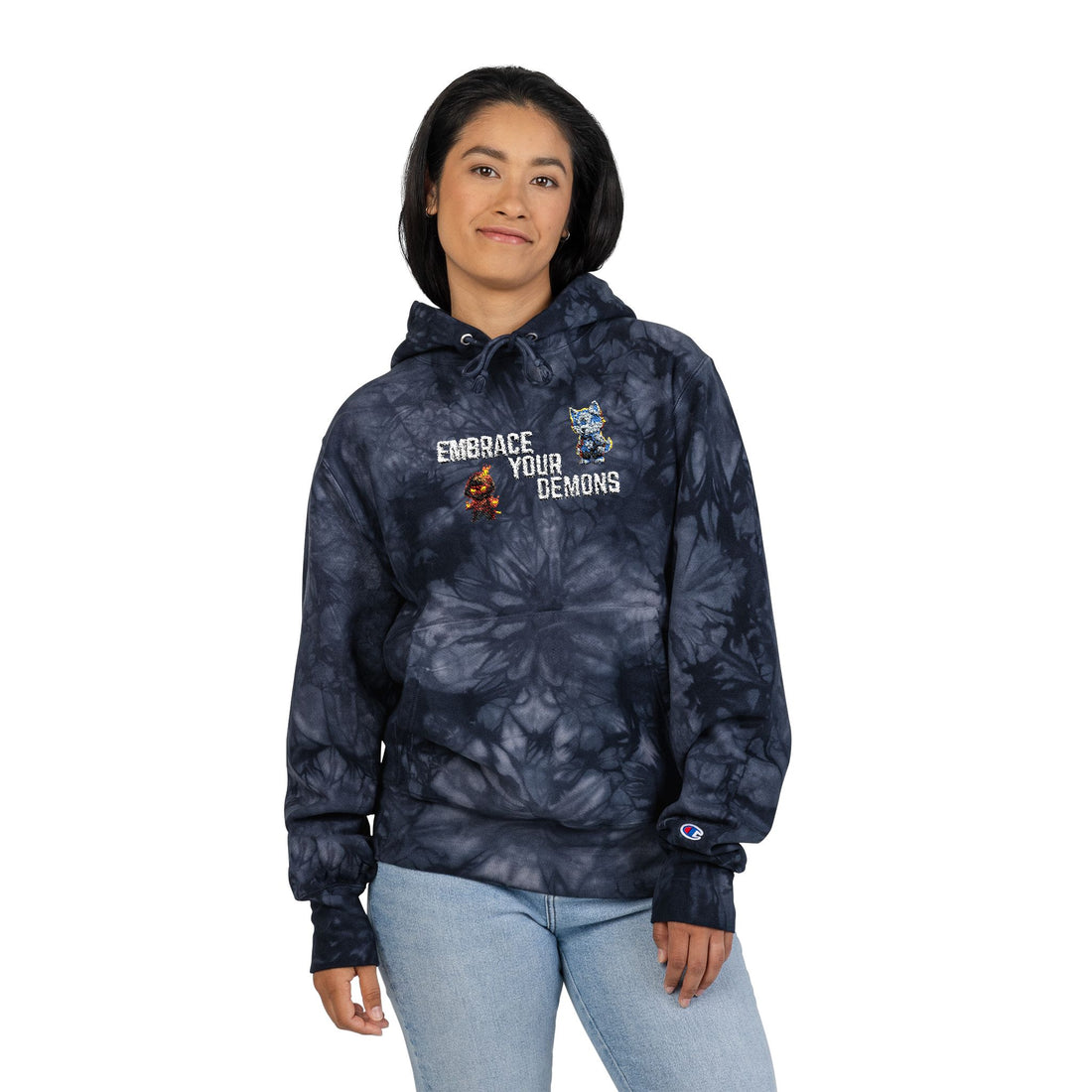 Tie-Dye Embroidered Hoodie — "Embrace Your Dreams" Champion Style