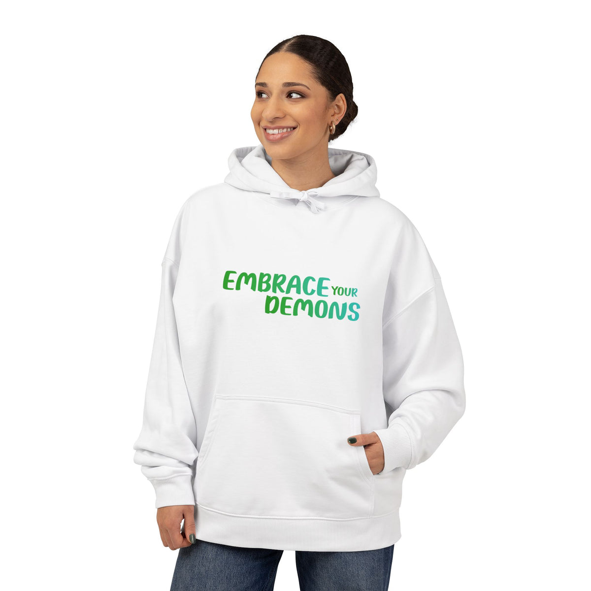 Embrace Your Demons Hoodie — Green Forest Creature Graphic Hoodie