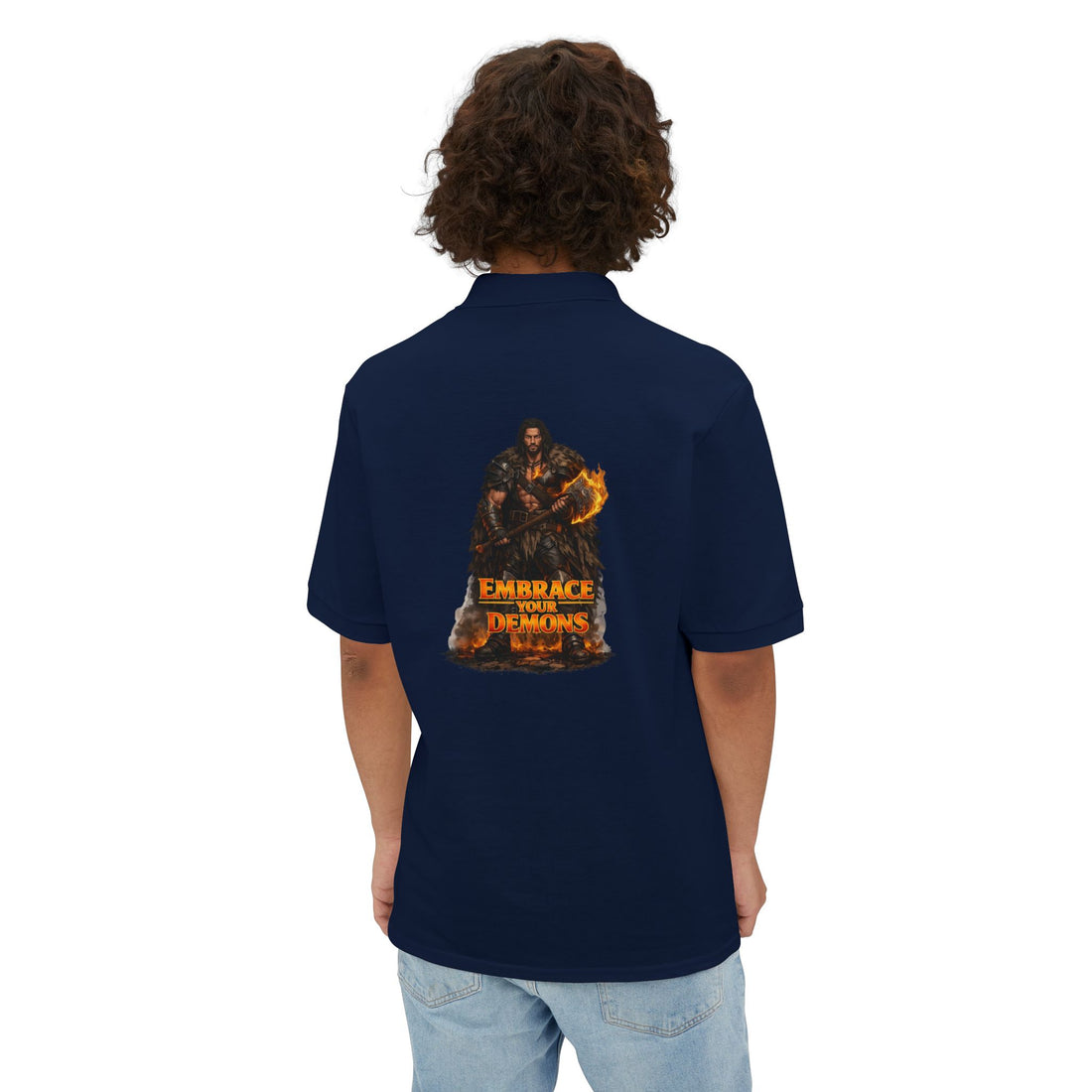 Men's Polo — 'Embrace The Demons' Graphic Chest & Back Print