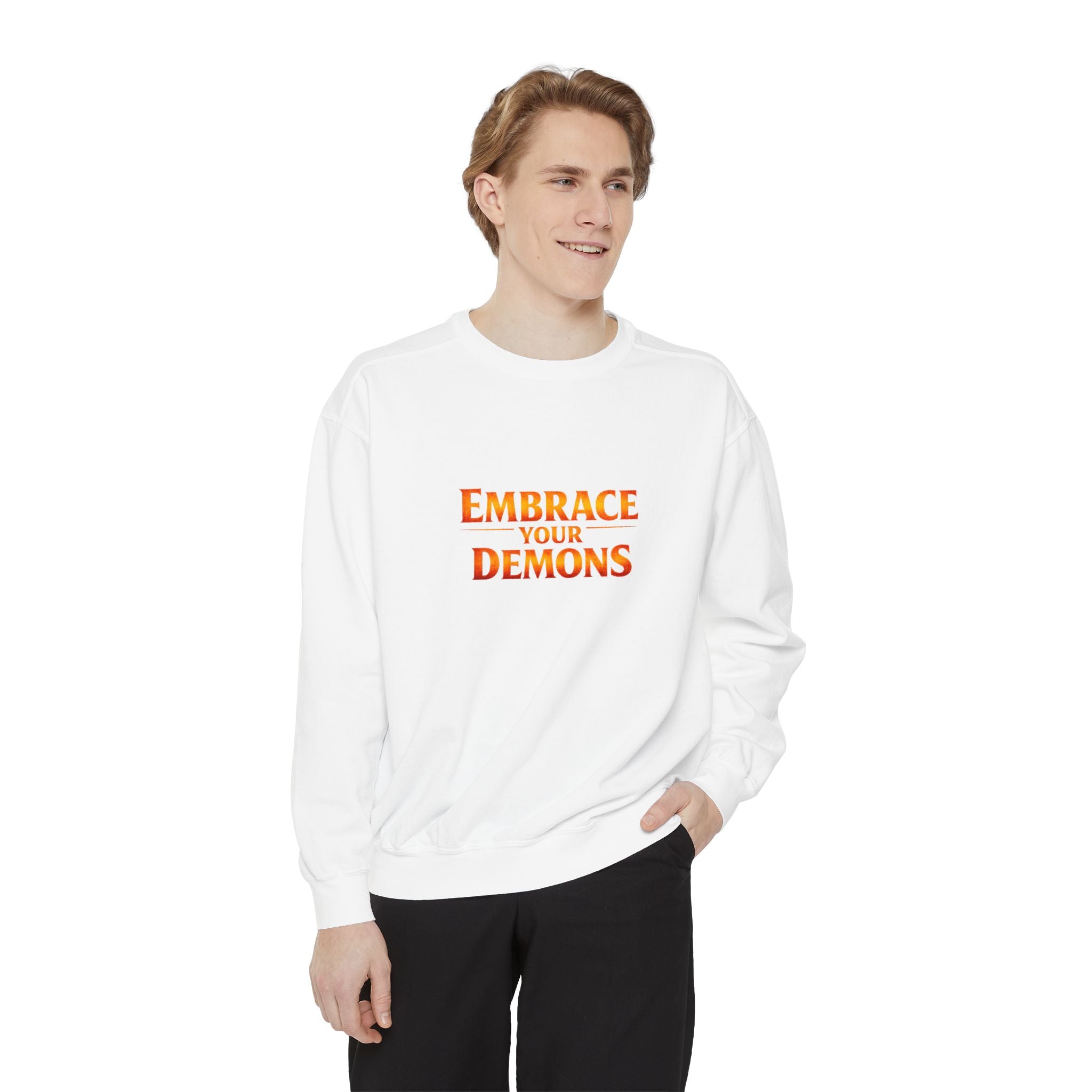 Embrace Your Demons Sweatshirt — Small Flame, Big Courage Graphic Crewneck