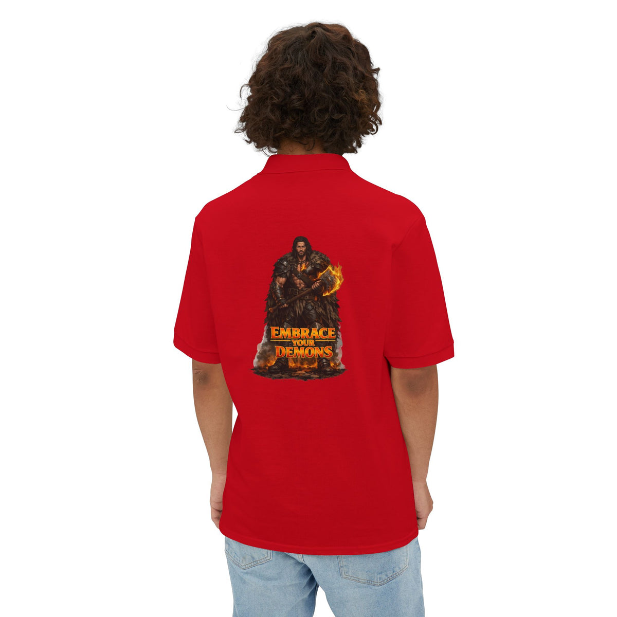 Men's Polo — 'Embrace The Demons' Graphic Chest & Back Print