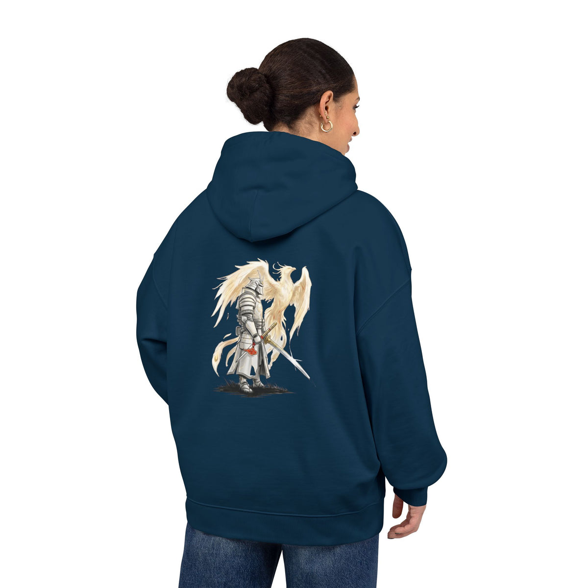 Angel Knight Hoodie — “I Am Forged by My Shadow” Graphic Pullover