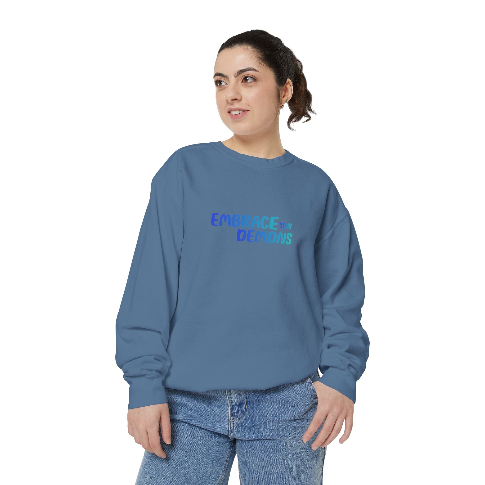 Embrace Your Demons Sweatshirt — "Cold Heart, Warm Soul" Cat Graphic Sweatshirt