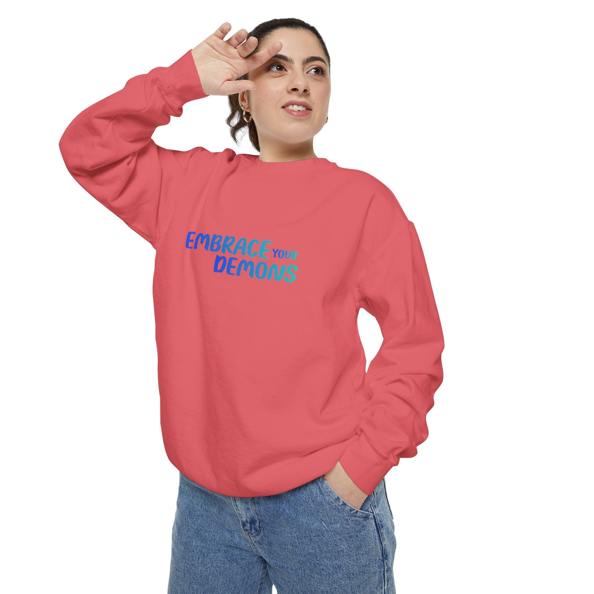 Embrace Your Demons Sweatshirt — "Cold Heart, Warm Soul" Cat Graphic Sweatshirt