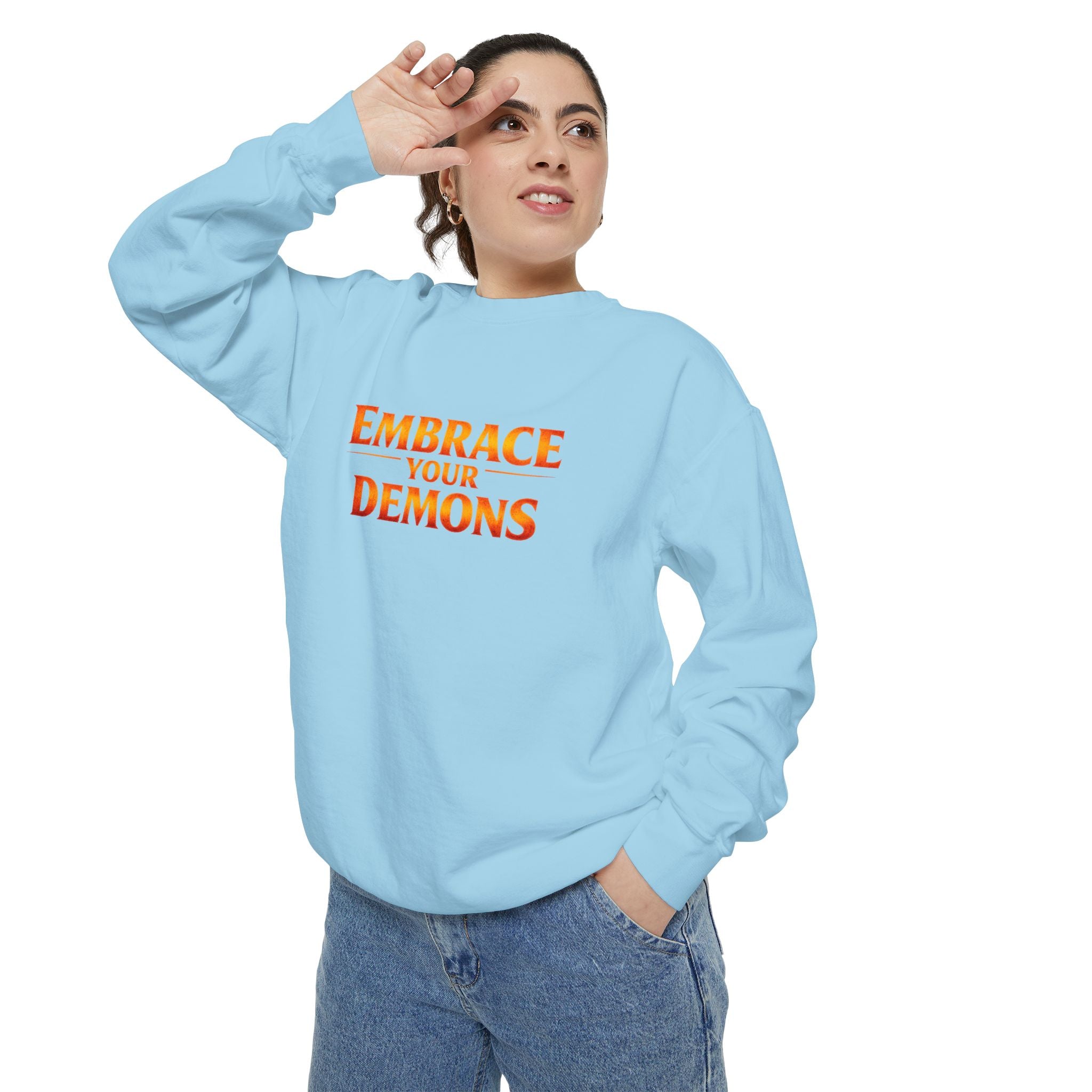 Embrace Your Demons Sweatshirt — Angel Warrior Graphic Crewneck