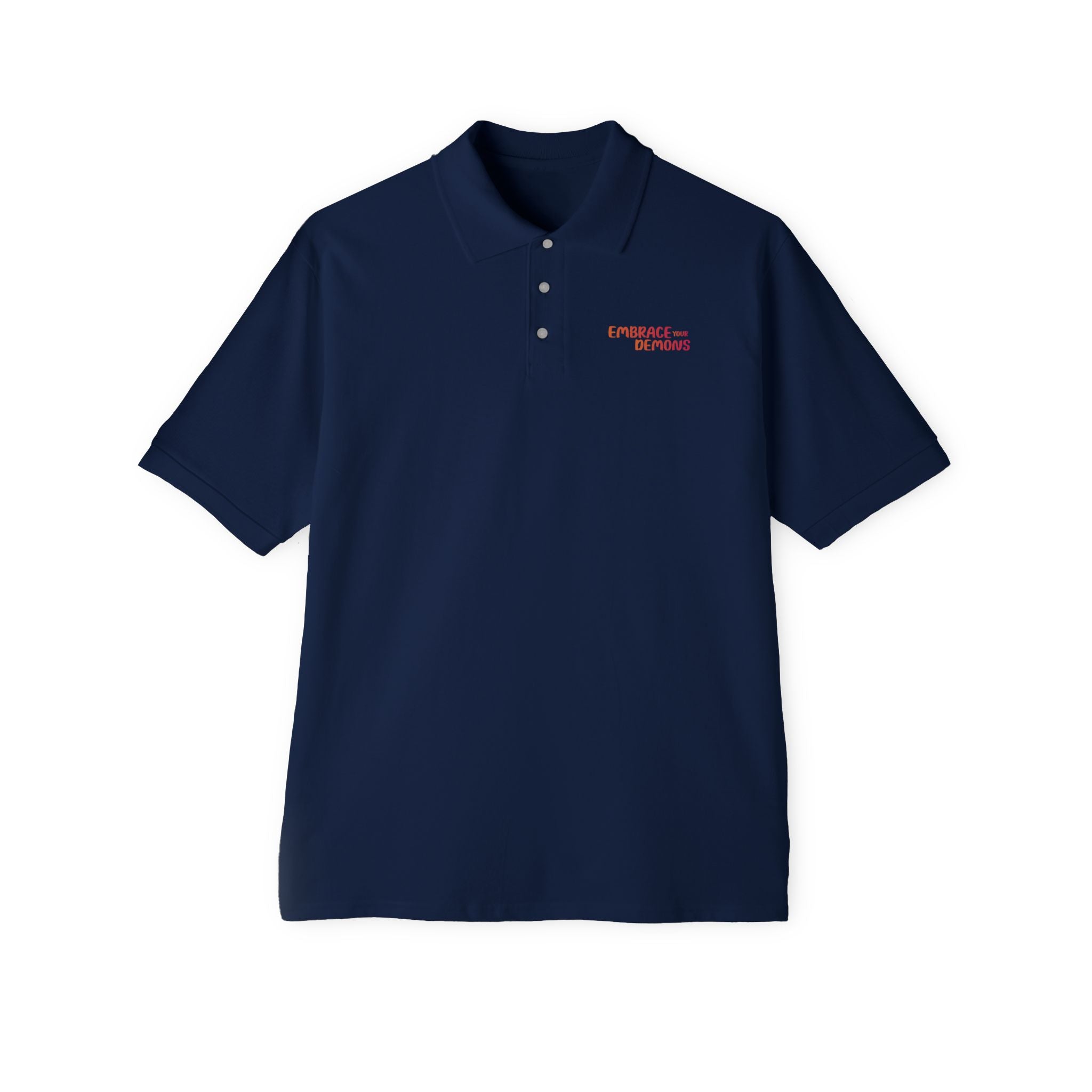 Embrace Your Demons Men's Polo — Graphic Spiritual/Kawaii Demon Back Print