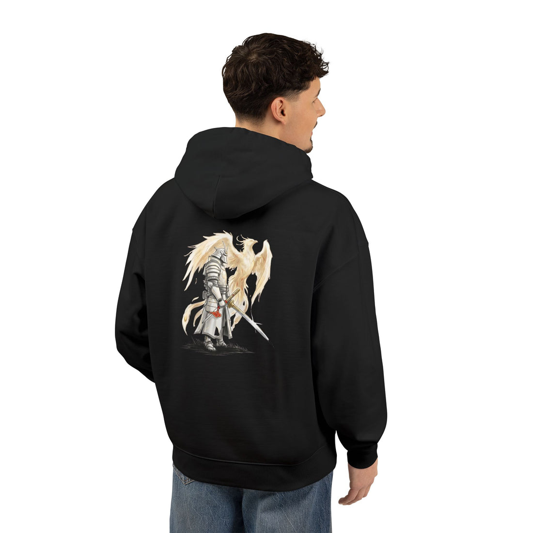 Angel Knight Hoodie — “I Am Forged by My Shadow” Graphic Pullover