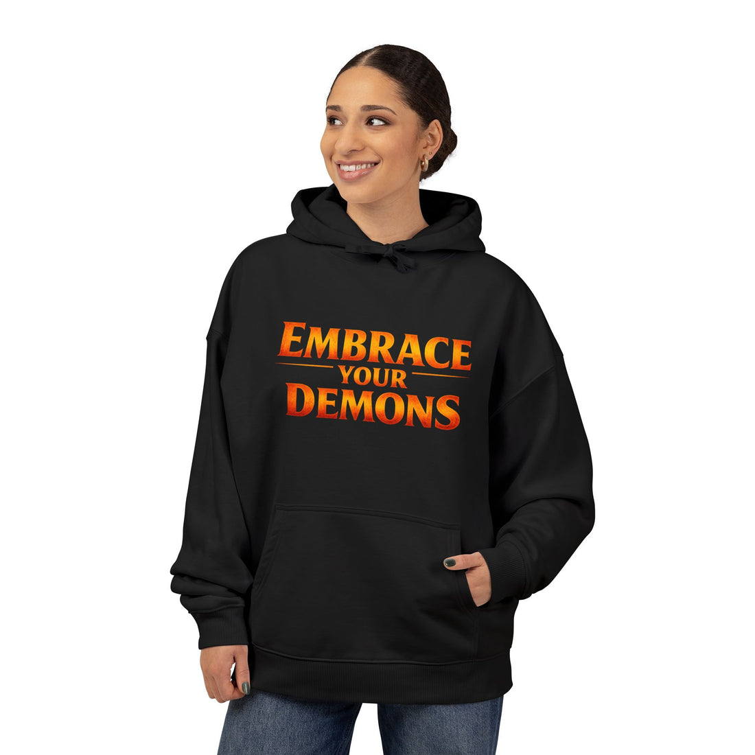 Embrace Your Demons Hoodie — Cute Fiery Demon Graphic Sweatshirt