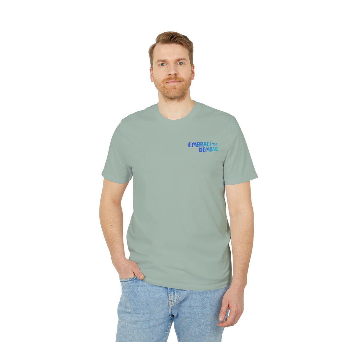 T-Shirt — Embrace the Demons Graphic Tee (Blue Rope Swing Illustration)