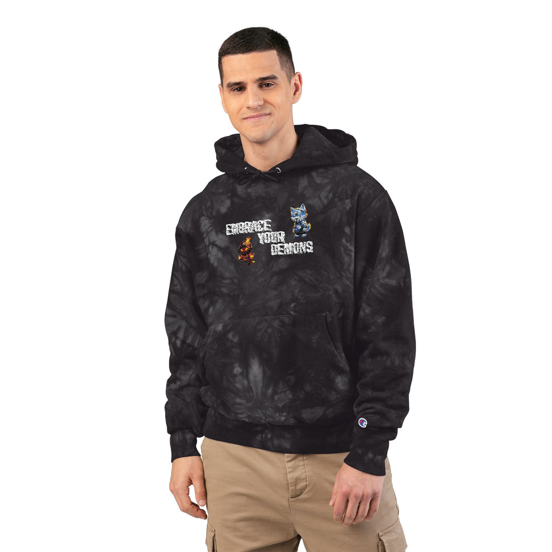 Tie-Dye Embroidered Hoodie — "Embrace Your Dreams" Champion Style