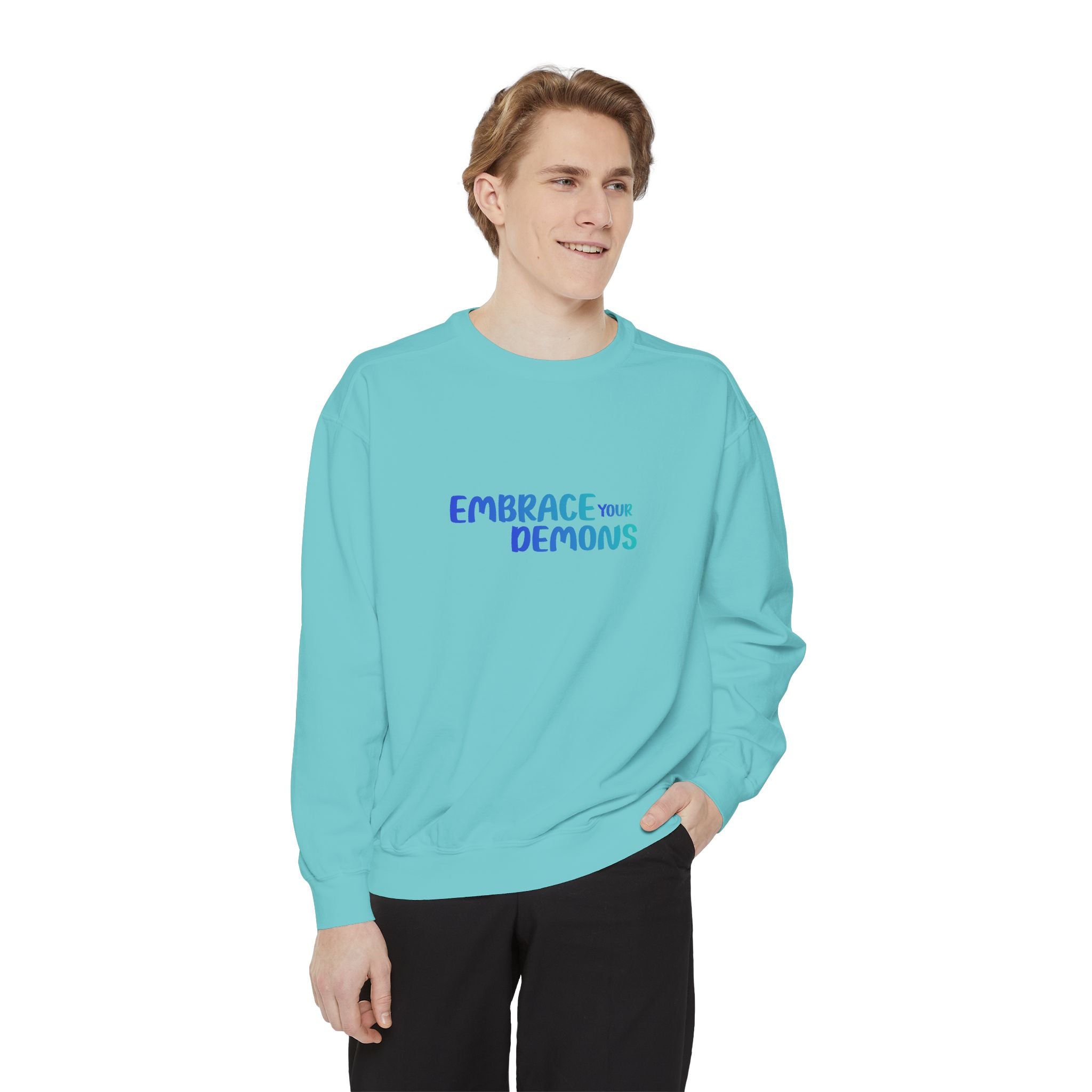 Embrace Your Demons Sweatshirt — "Cold Heart, Warm Soul" Cat Graphic Sweatshirt
