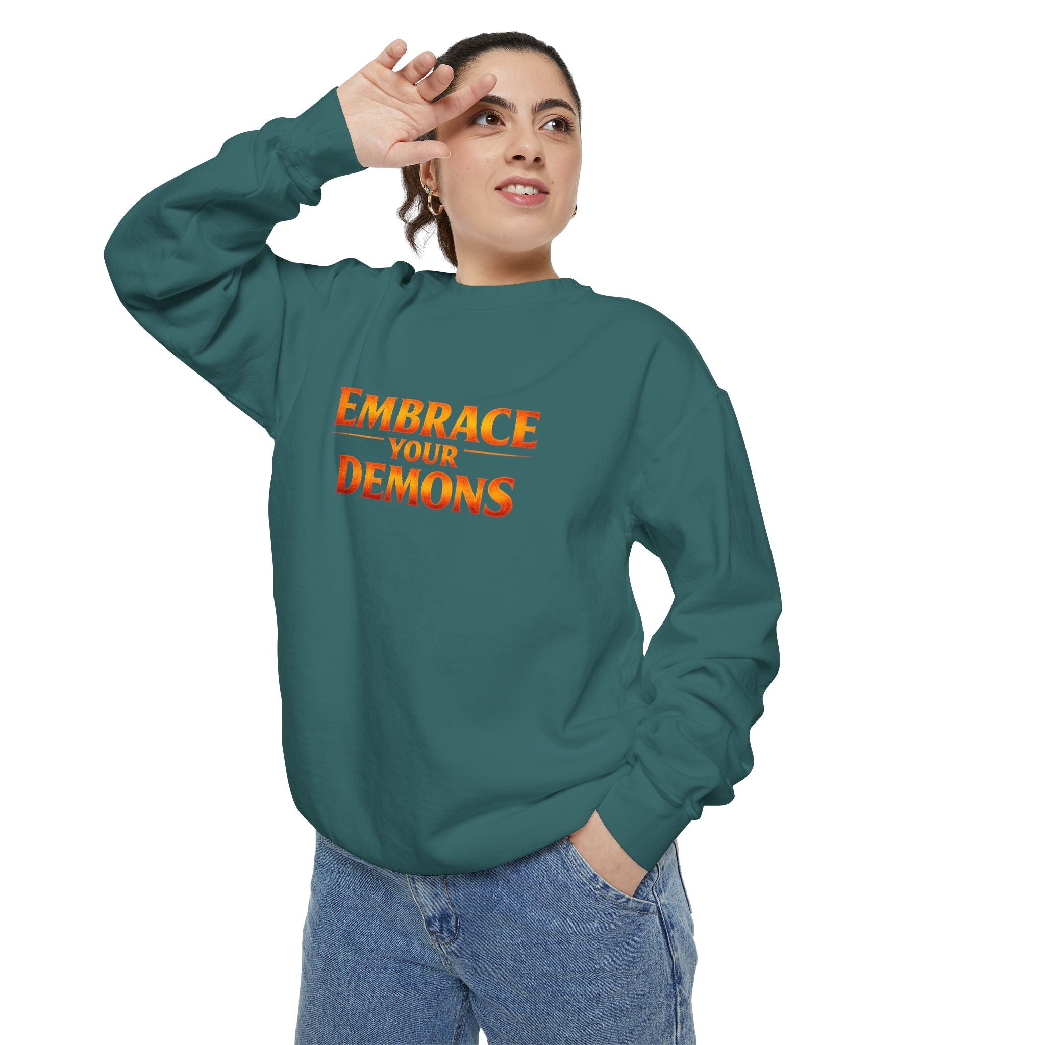 Embrace Your Demons Sweatshirt — Angel Warrior Graphic Crewneck