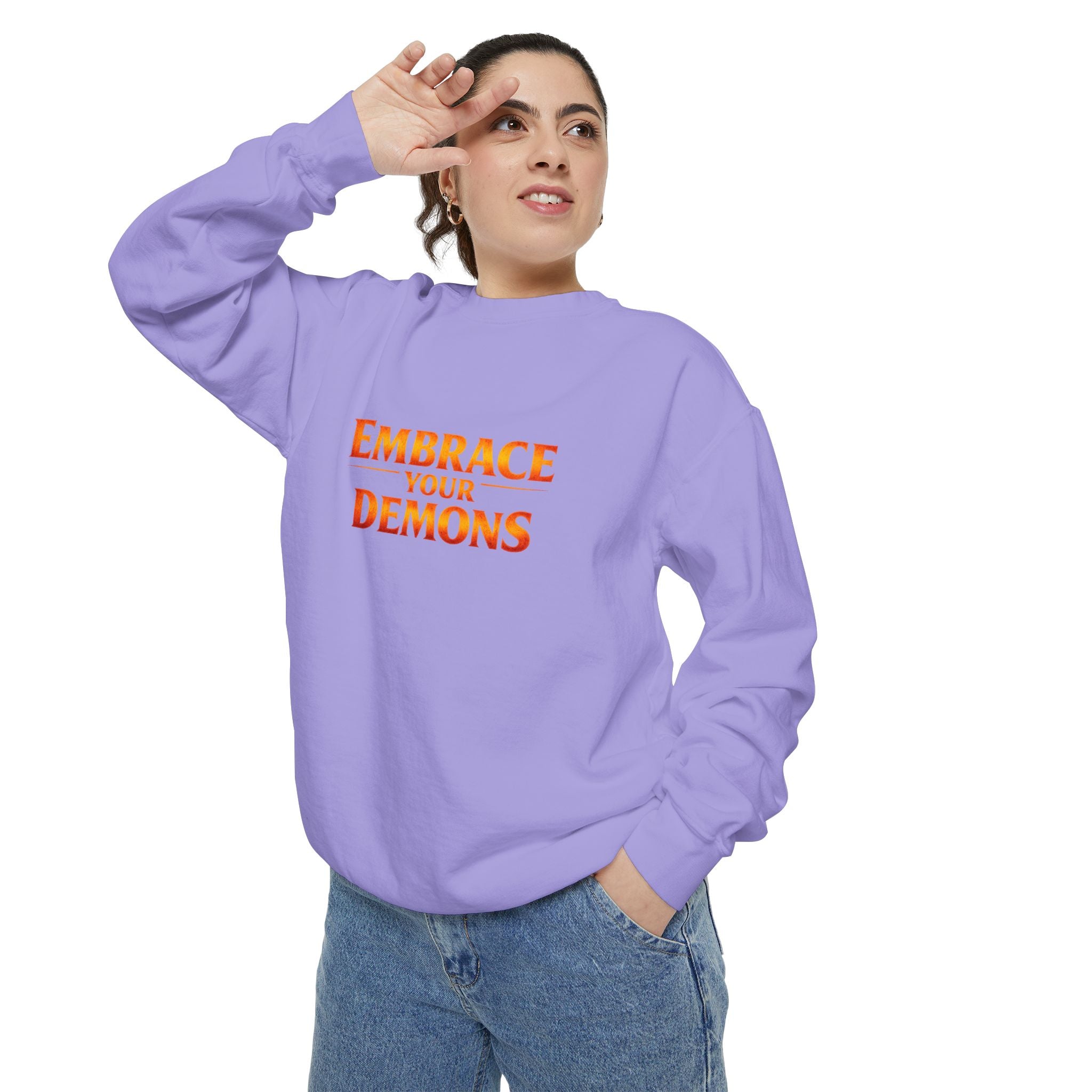 Embrace Your Demons Sweatshirt — Small Flame, Big Courage Graphic Crewneck