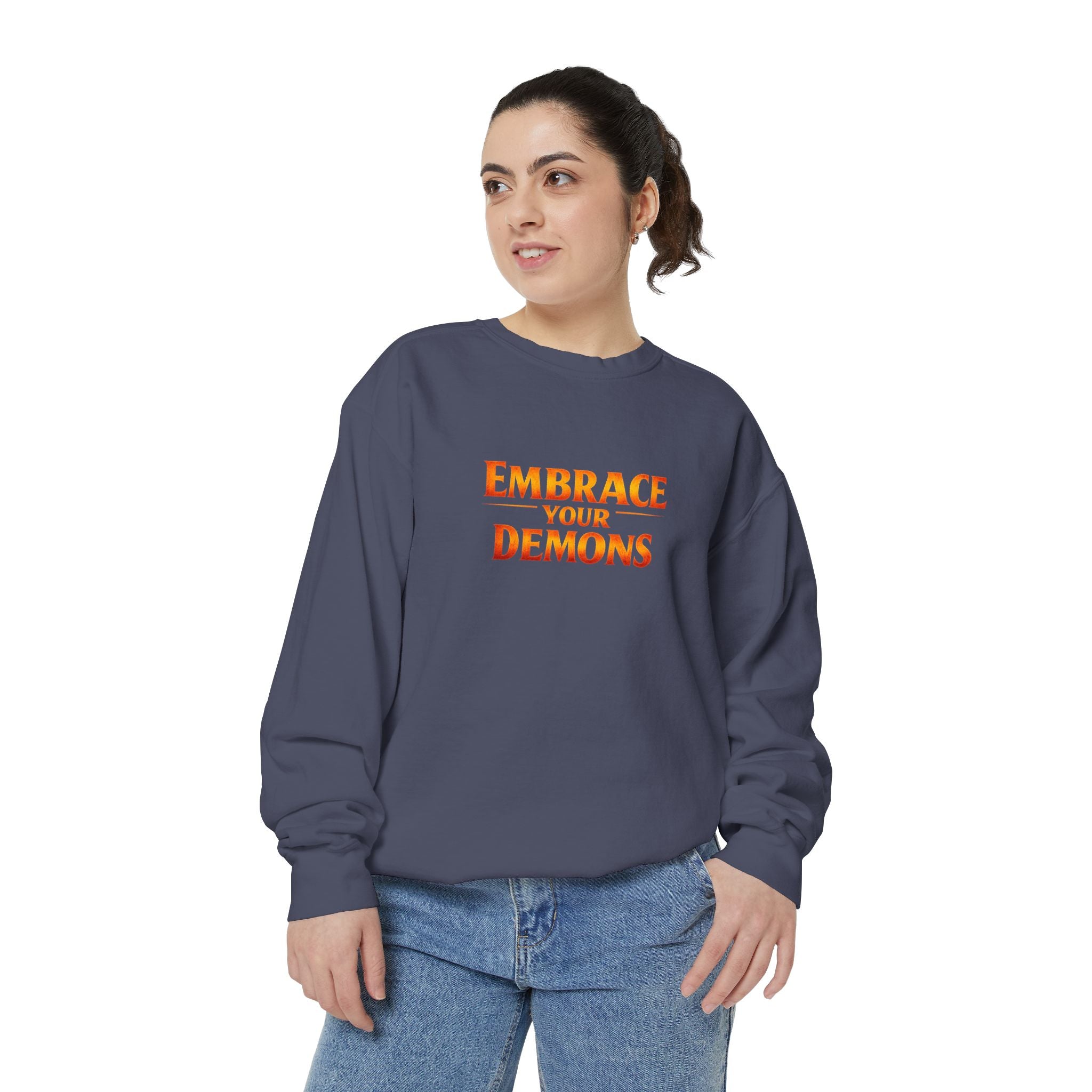 Embrace Your Demons Sweatshirt — Angel Warrior Graphic Crewneck
