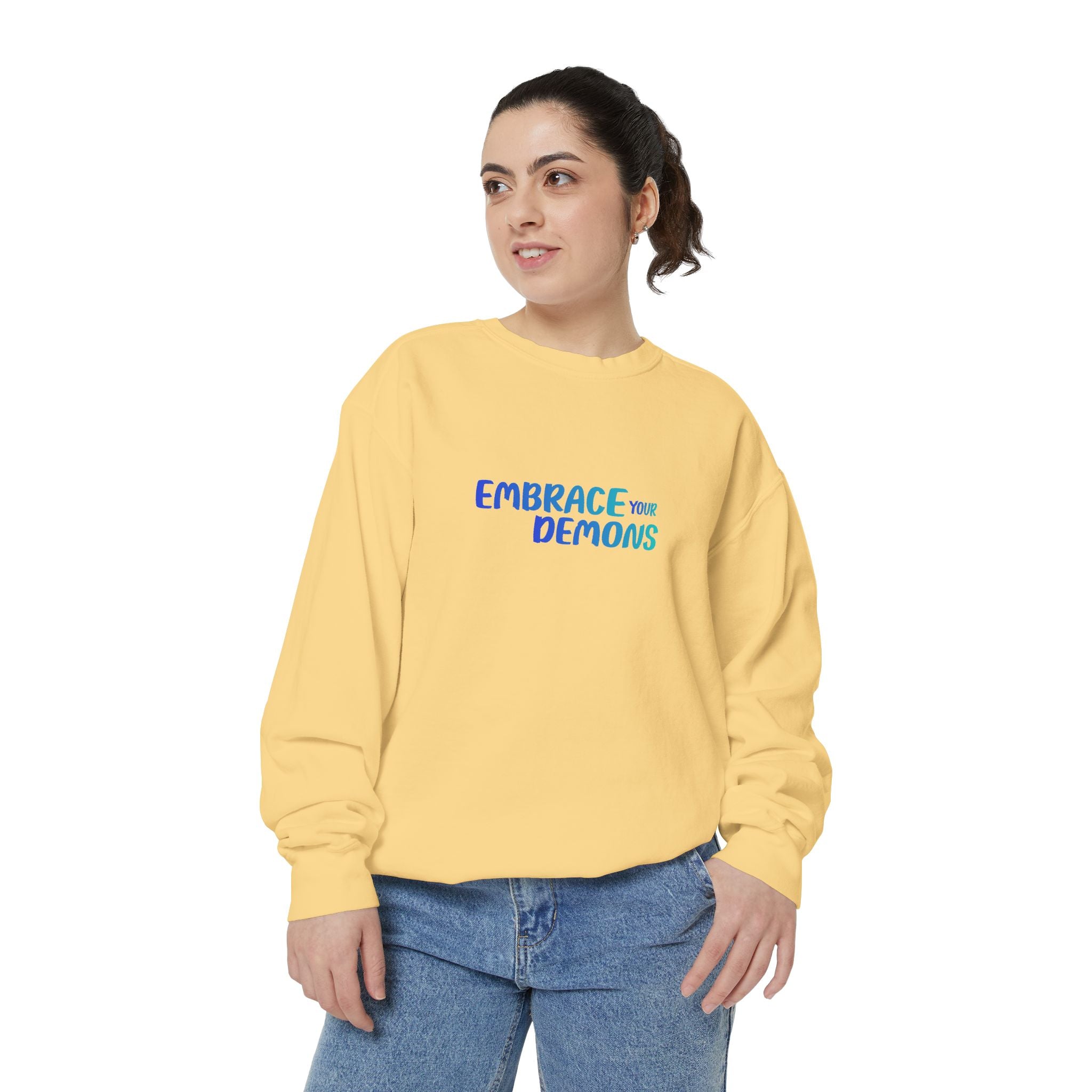 Embrace Your Demons Sweatshirt — "Cold Heart, Warm Soul" Cat Graphic Sweatshirt