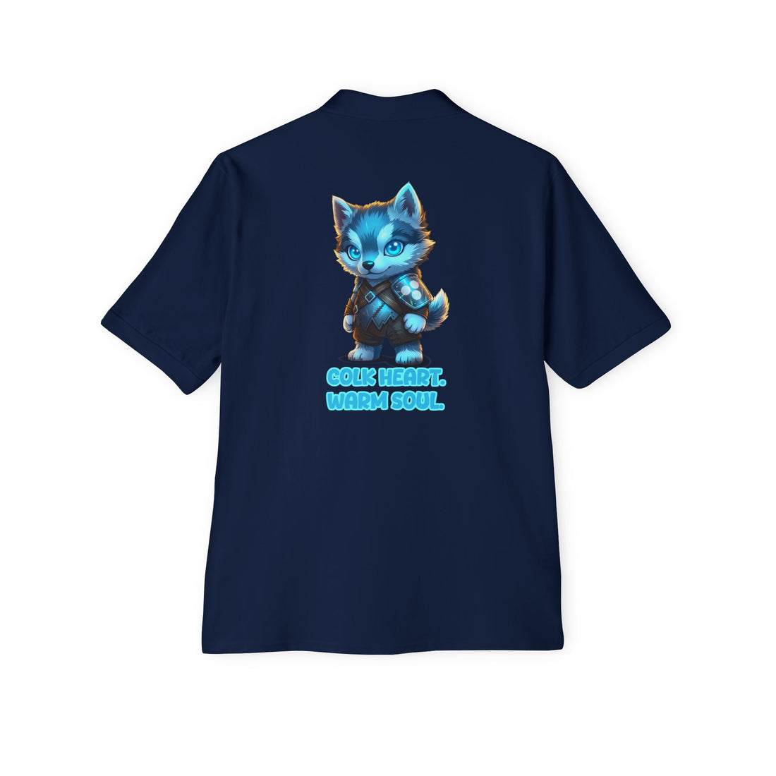 Men's Polo — 'Cold Heart, Warm Soul' Blue Cat Graphic