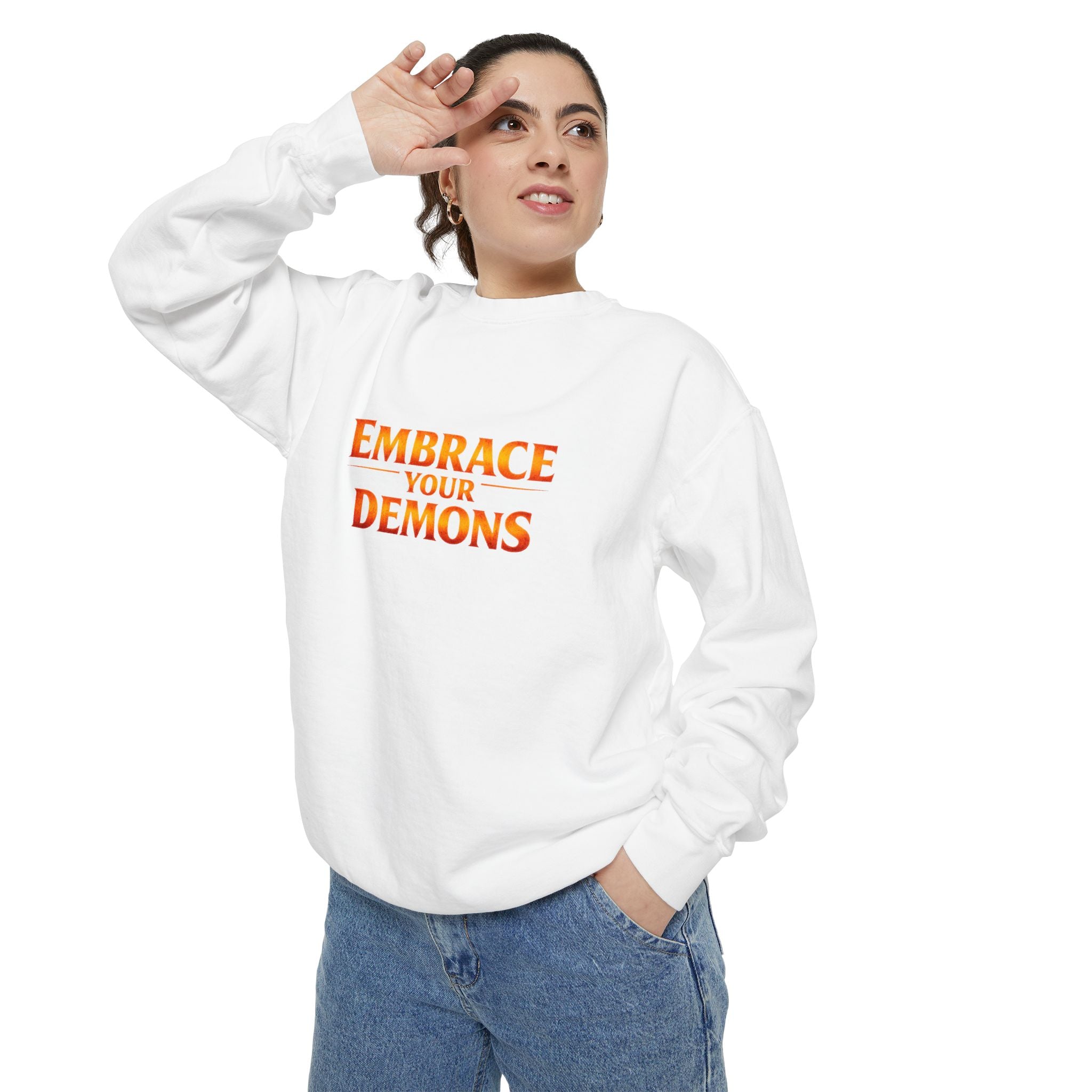Embrace Your Demons Sweatshirt — Small Flame, Big Courage Graphic Crewneck