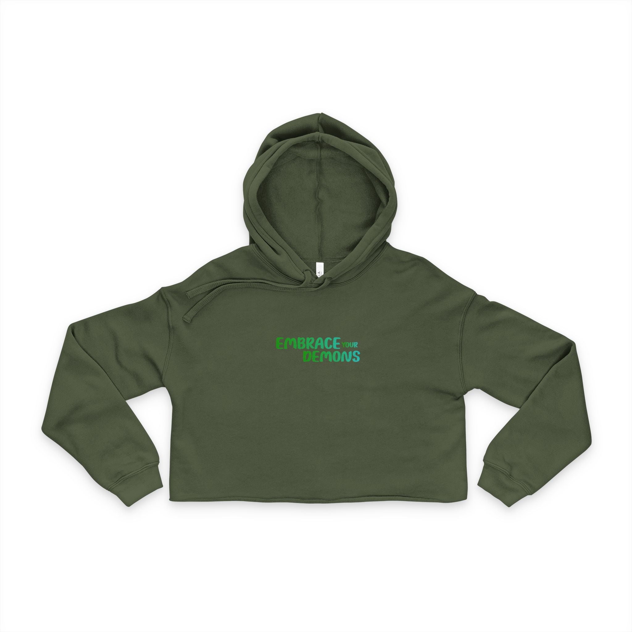 Cropped Hoodie "Embrace the Demons" Green Demon Graphic