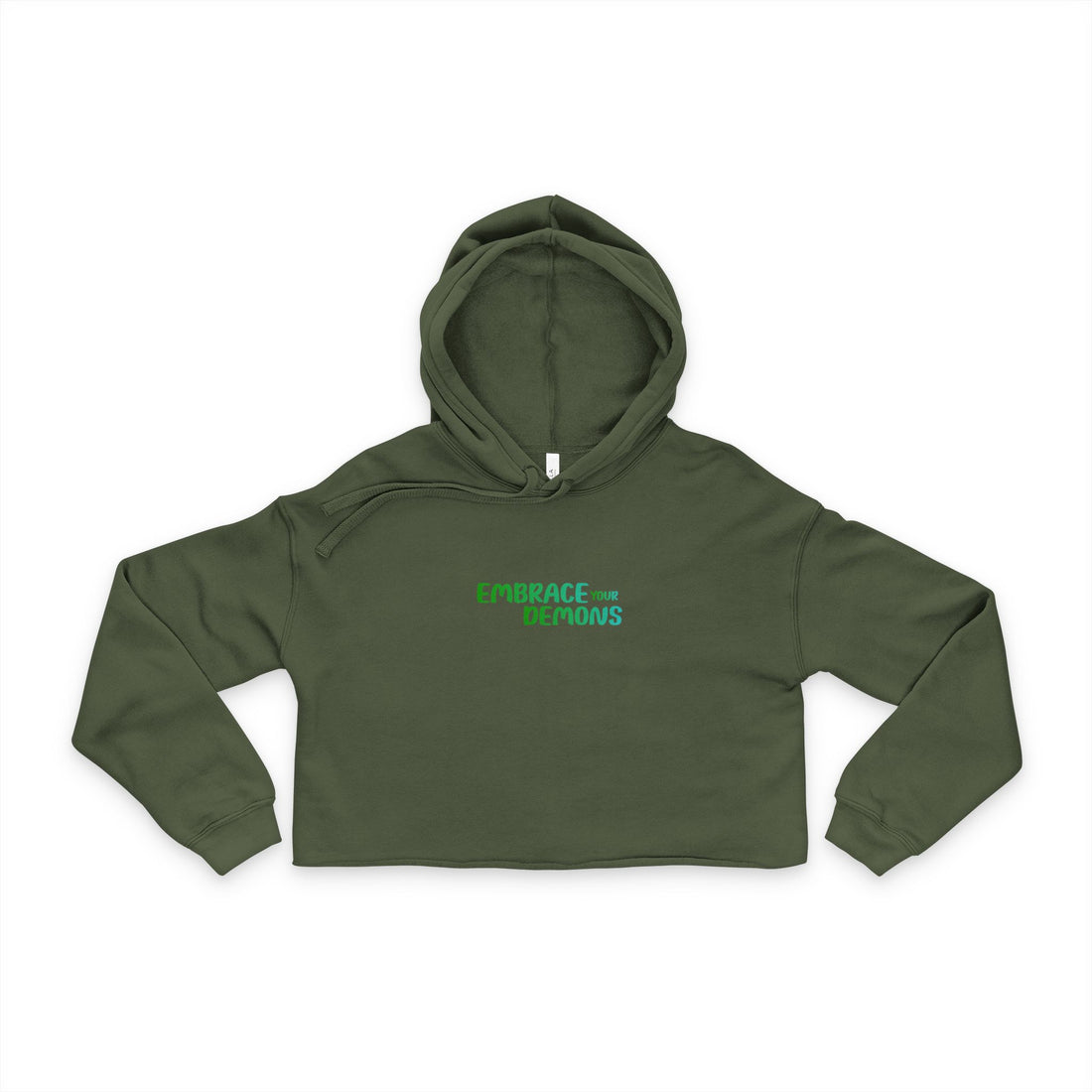 Cropped Hoodie "Embrace the Demons" Green Demon Graphic
