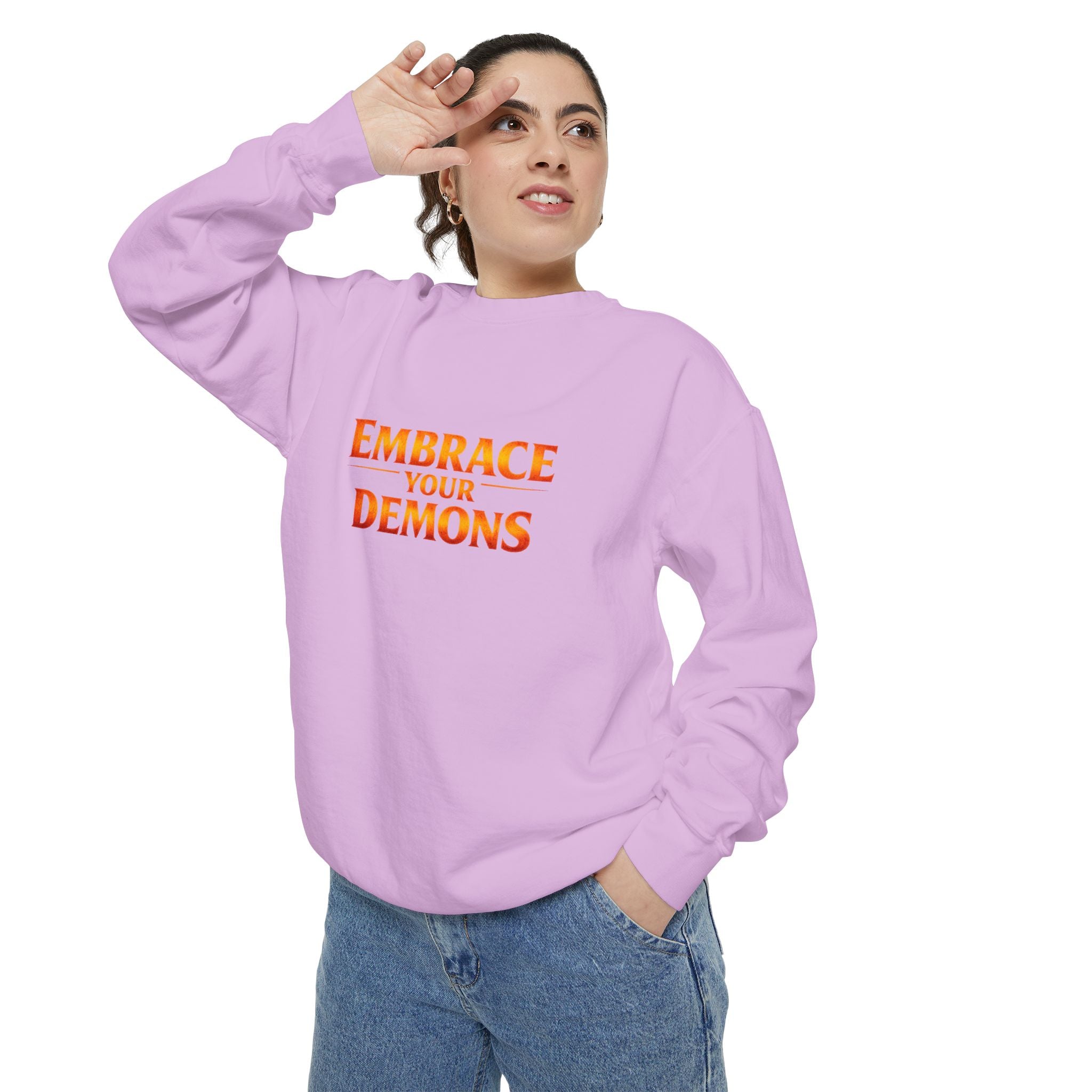 Embrace Your Demons Sweatshirt — Small Flame, Big Courage Graphic Crewneck