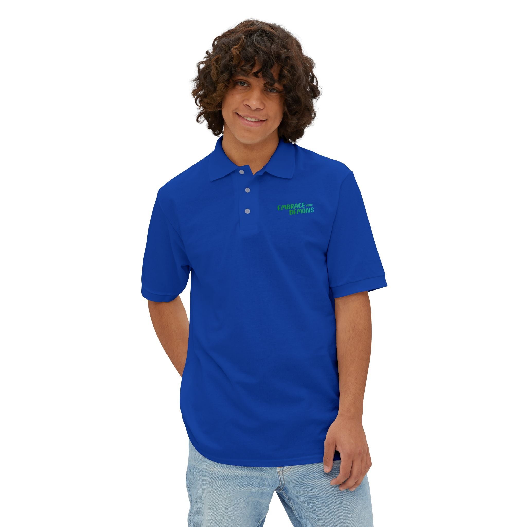 Men's Anime Flame Warrior Polo — Graphic Back Print with Subtle Chest Text