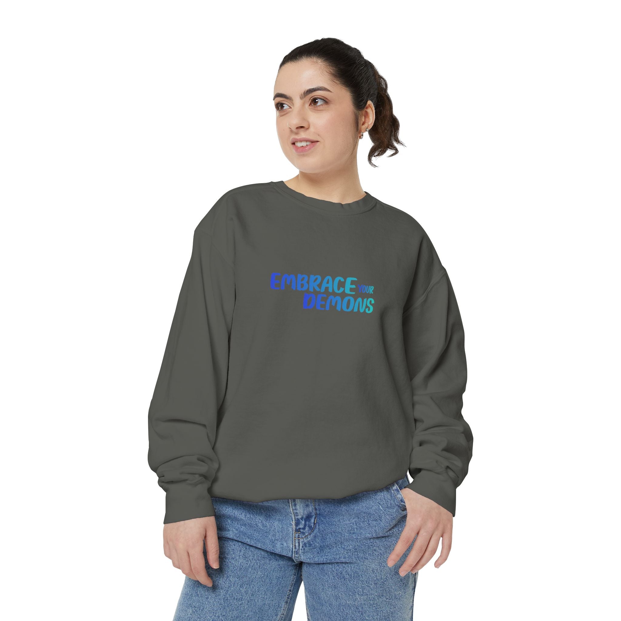 Embrace Your Demons Sweatshirt — "Cold Heart, Warm Soul" Cat Graphic Sweatshirt