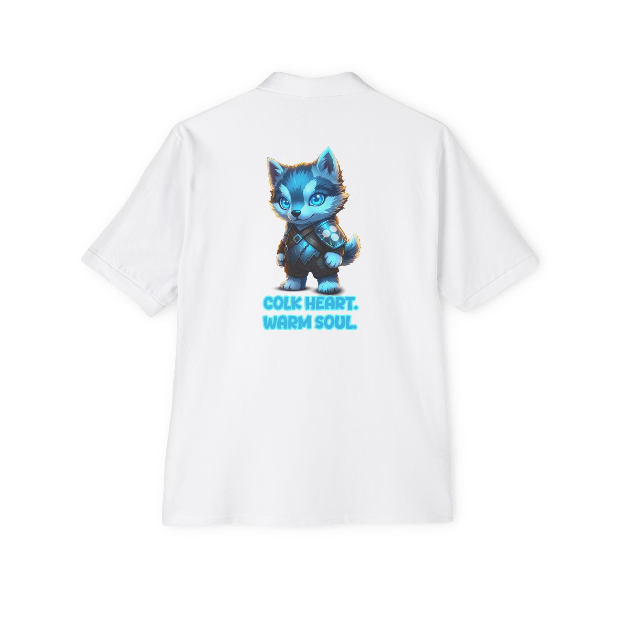 Men's Polo — 'Cold Heart, Warm Soul' Blue Cat Graphic
