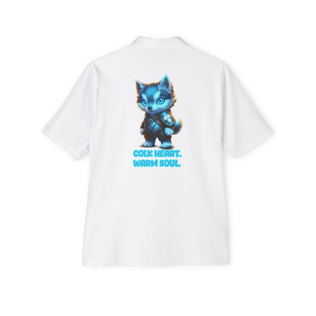 Men's Polo — 'Cold Heart, Warm Soul' Blue Cat Graphic