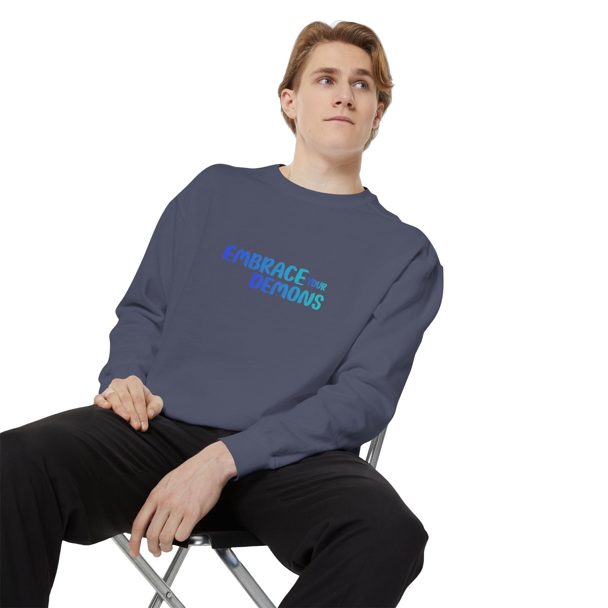 Embrace Your Demons Sweatshirt — "Cold Heart, Warm Soul" Cat Graphic Sweatshirt
