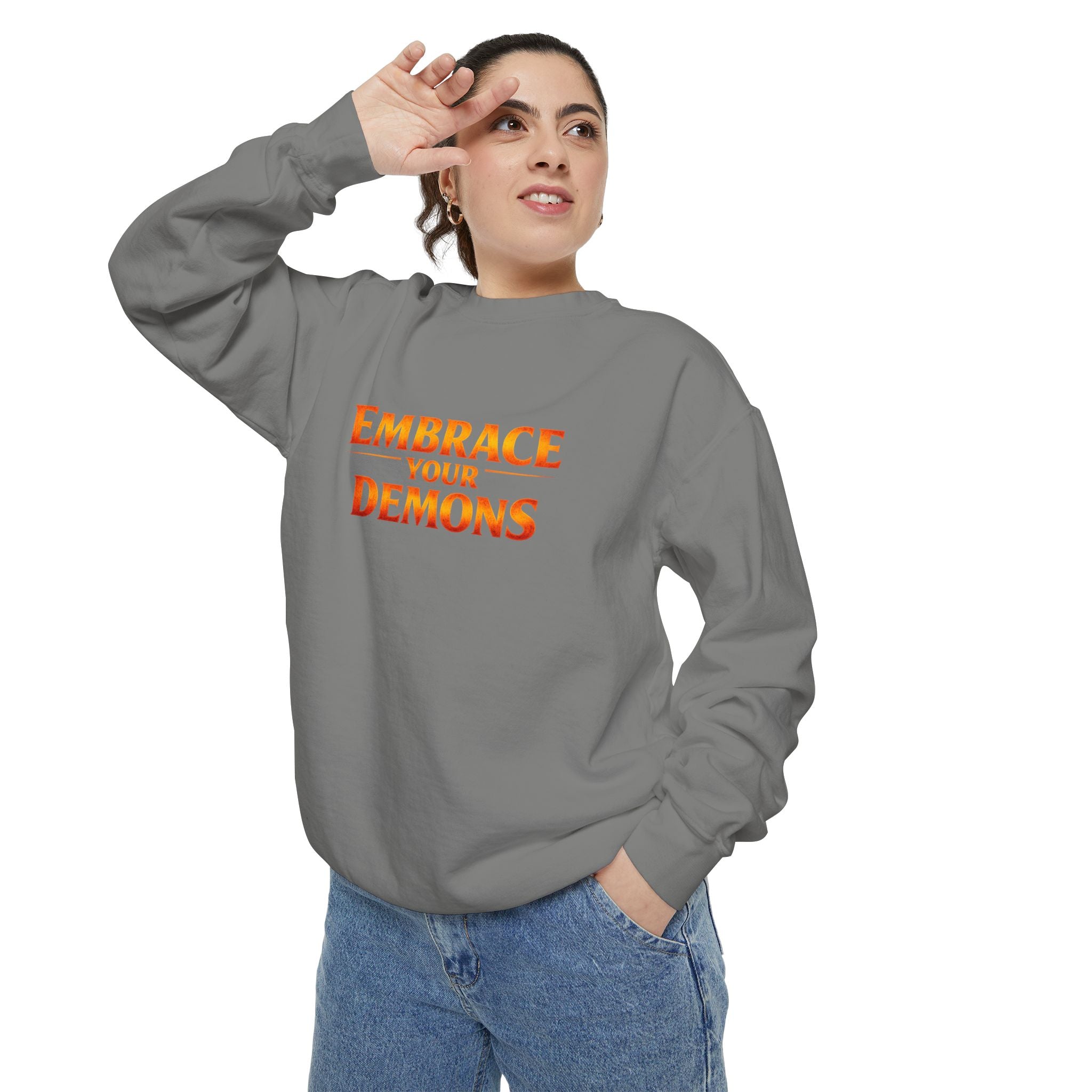 Embrace Your Demons Sweatshirt — Angel Warrior Graphic Crewneck