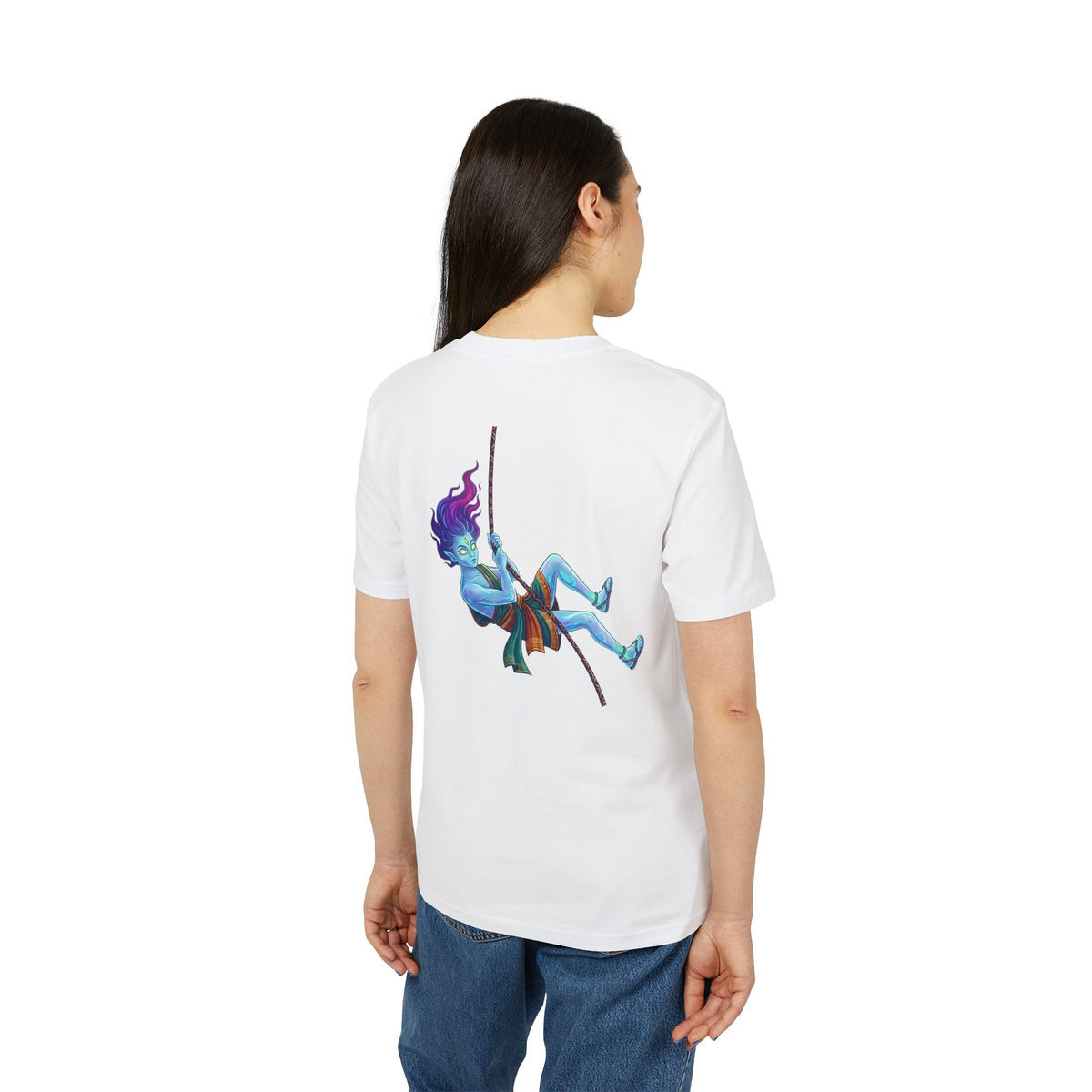 T-Shirt — Embrace the Demons Graphic Tee (Blue Rope Swing Illustration)