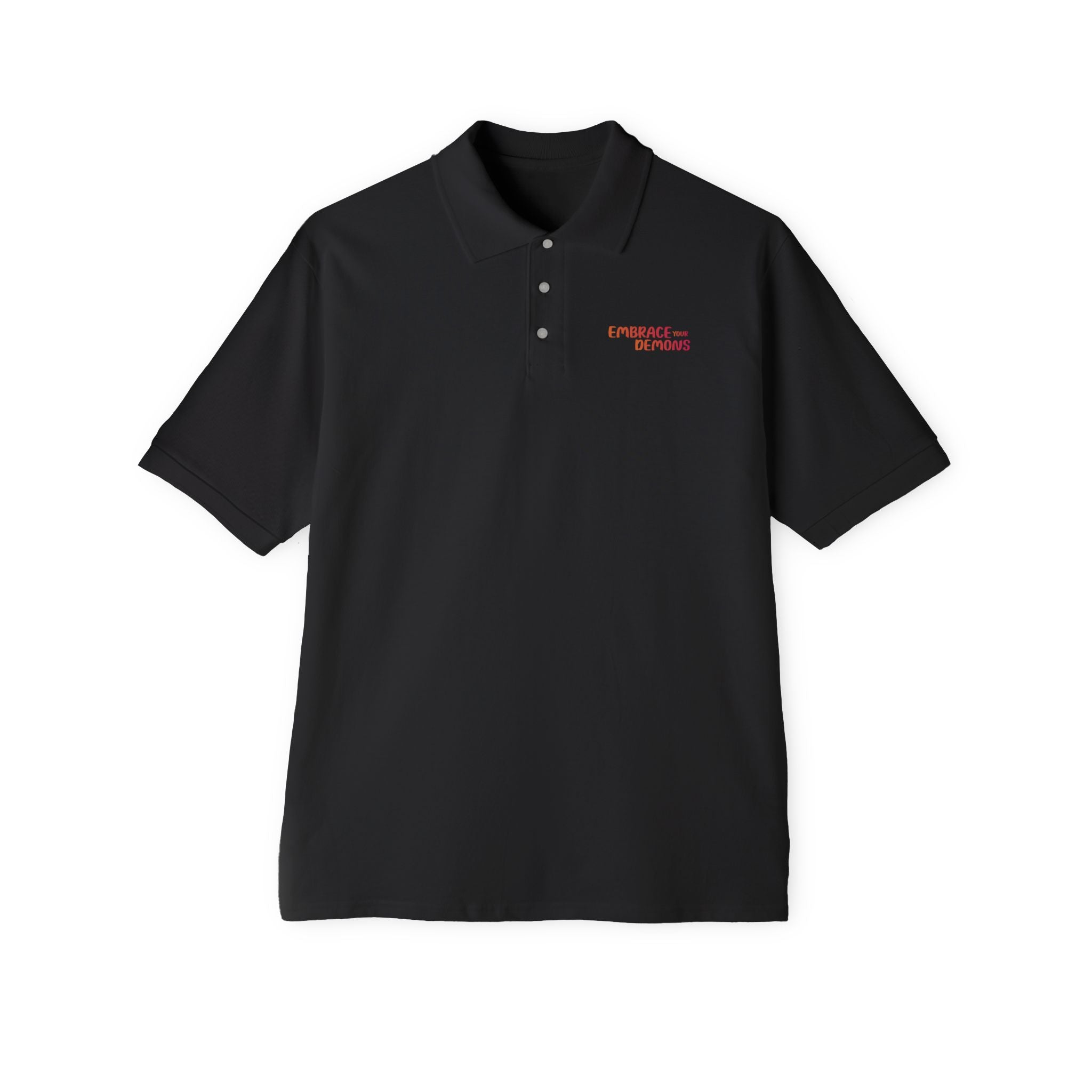 Embrace Your Demons Men's Polo — Graphic Spiritual/Kawaii Demon Back Print