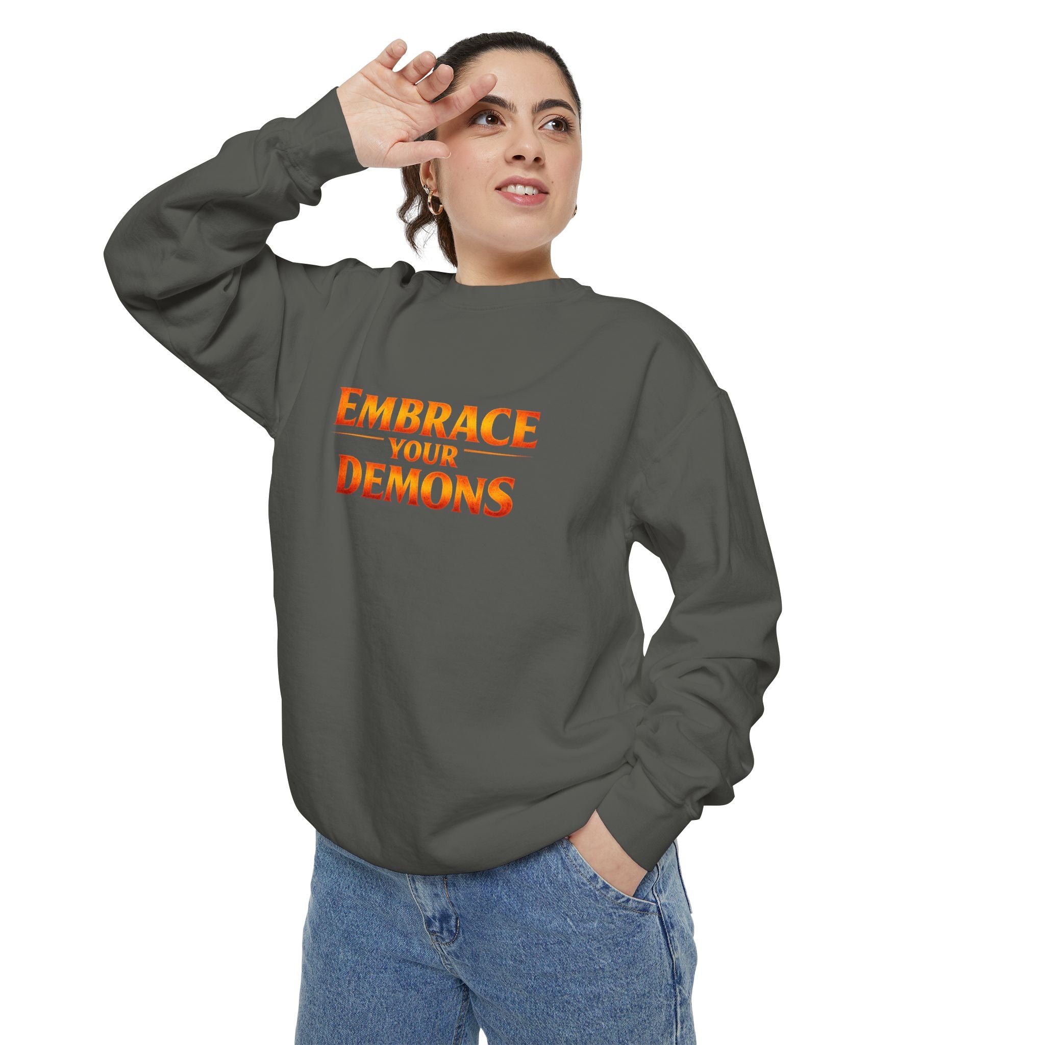 Embrace Your Demons Sweatshirt — Angel Warrior Graphic Crewneck