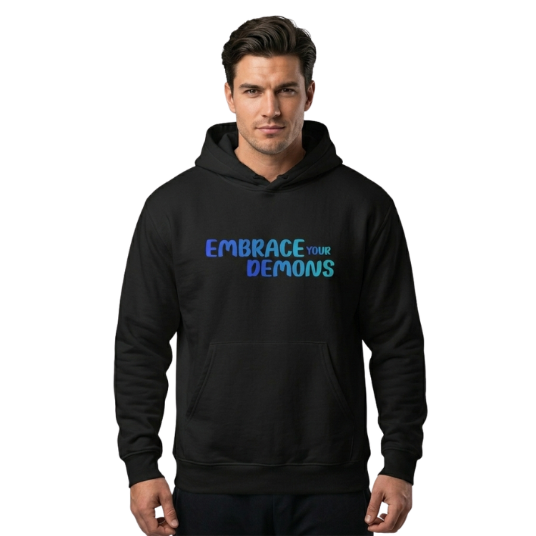 Embrace Your Demons Hoodie — “I Am Forged By My Shadow” Graphic Hoodie