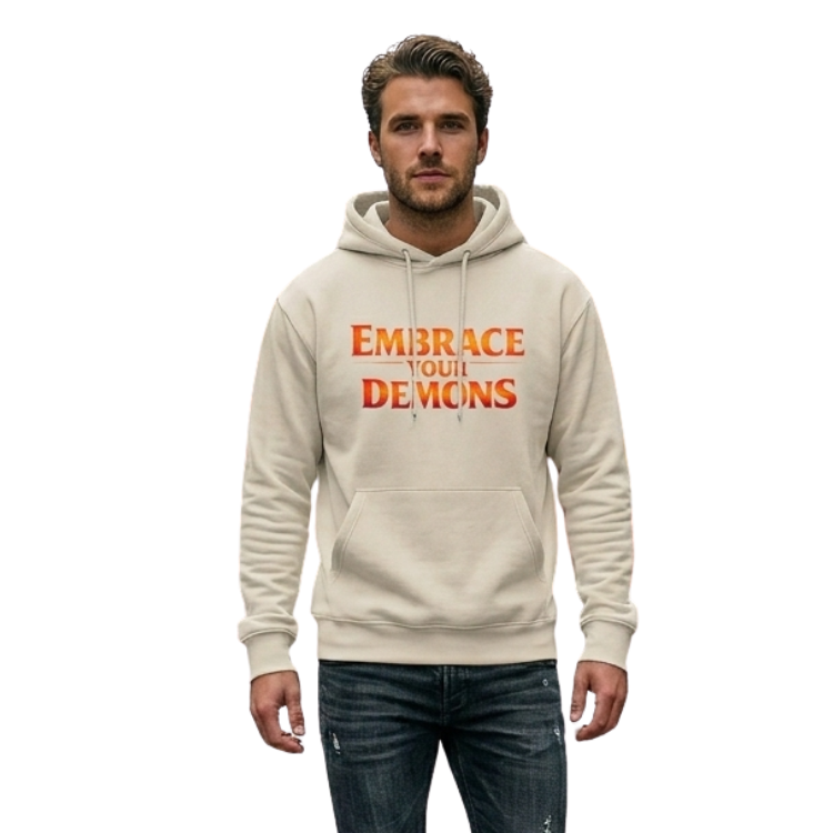 Embrace Your Demons Hoodie — Fiery Warrior Graphic Pullover