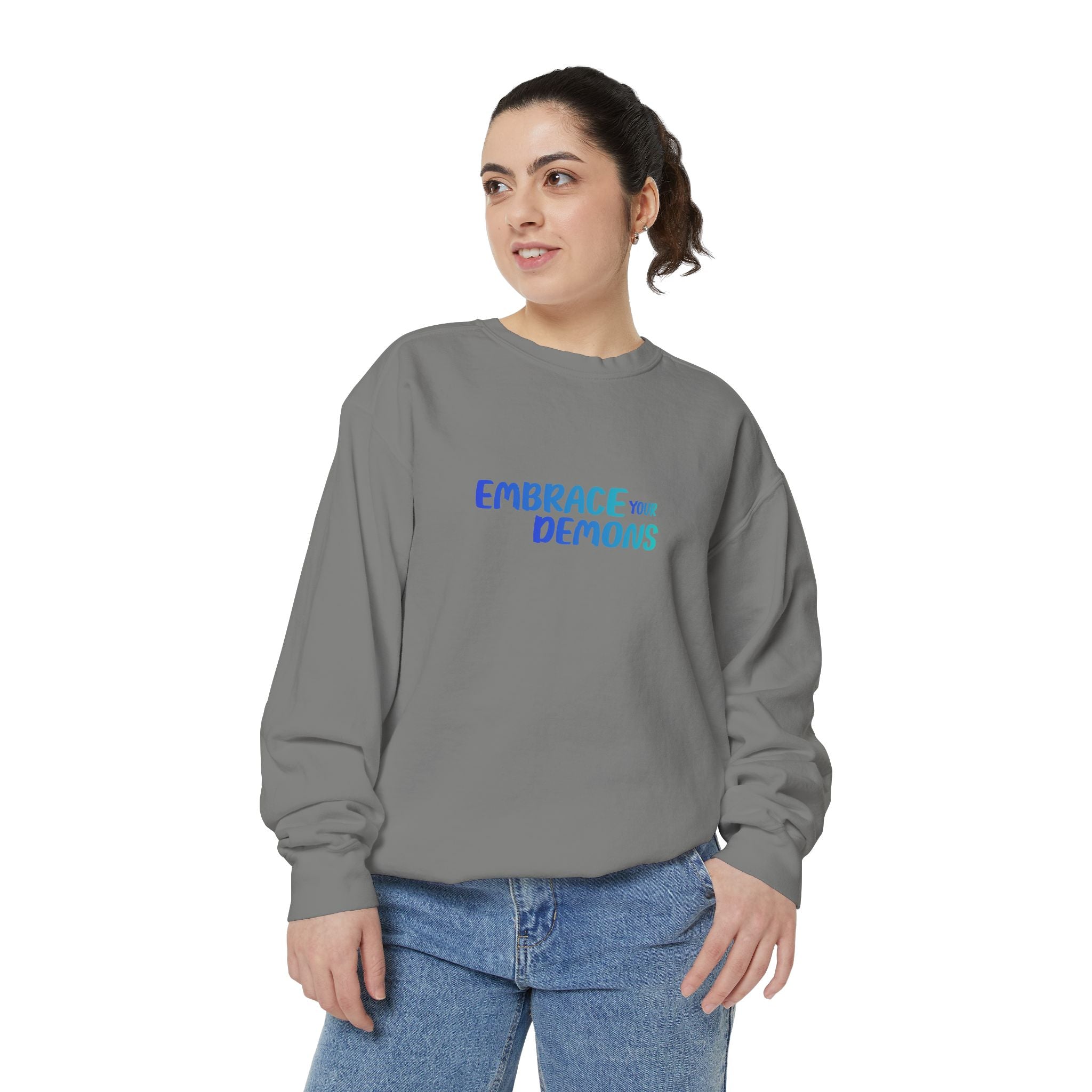 Embrace Your Demons Sweatshirt — "Cold Heart, Warm Soul" Cat Graphic Sweatshirt